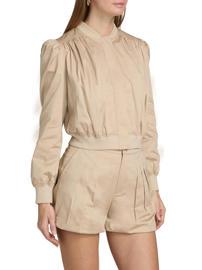 Women's Sariah Cotton Sateen Crop Bomber Jacket - Light Khaki 4