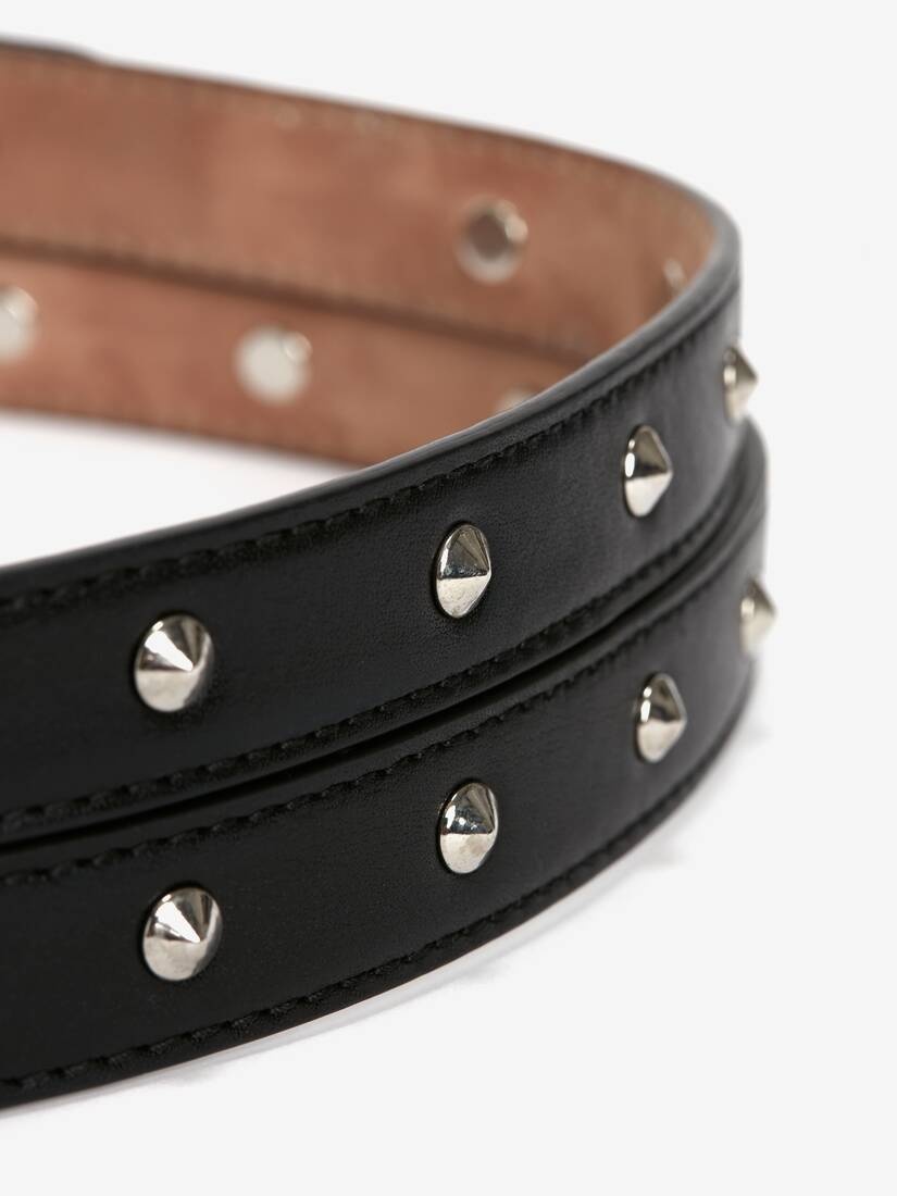 Women's Thin Studded Double Belt in Black - 2