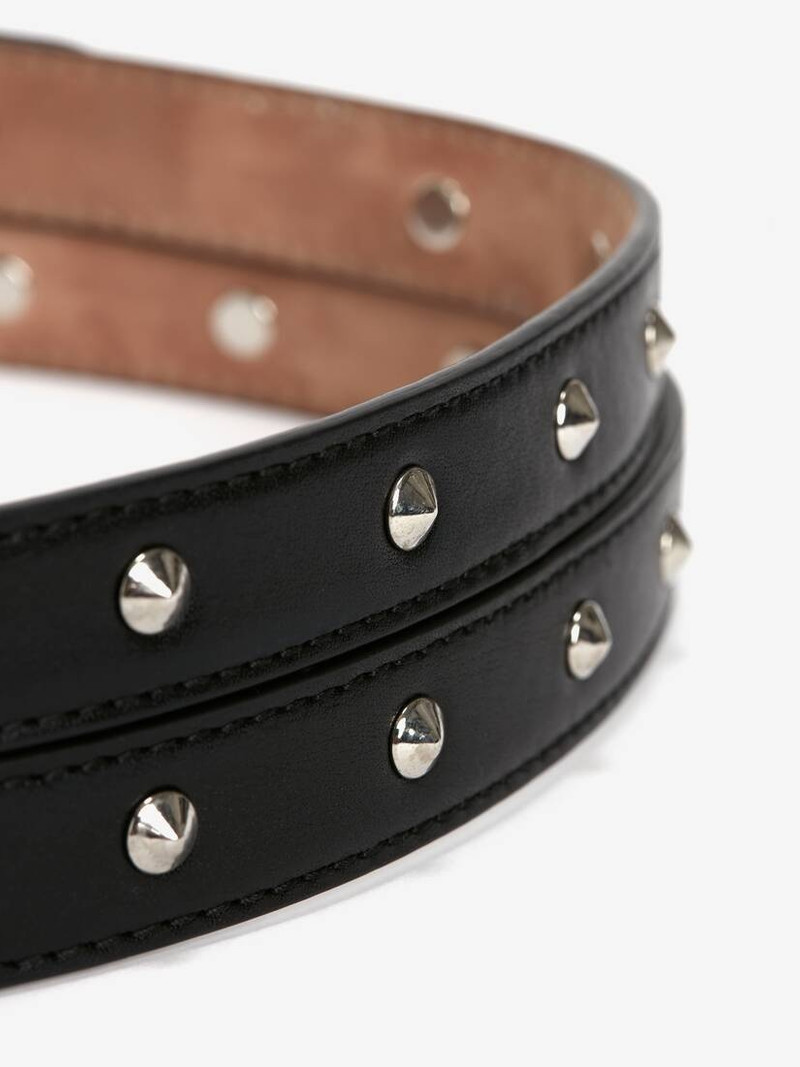 Alexander McQueen Women's Thin Studded Double Belt in Black outlook