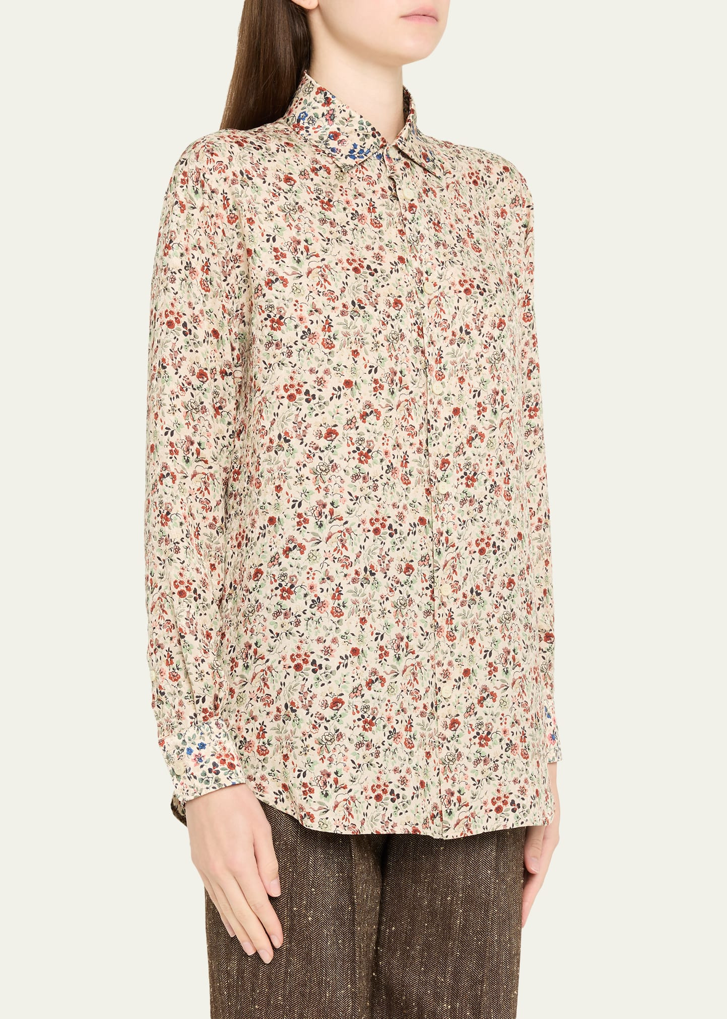 Thea Floral-Print Silk Button-Down Shirt - 4