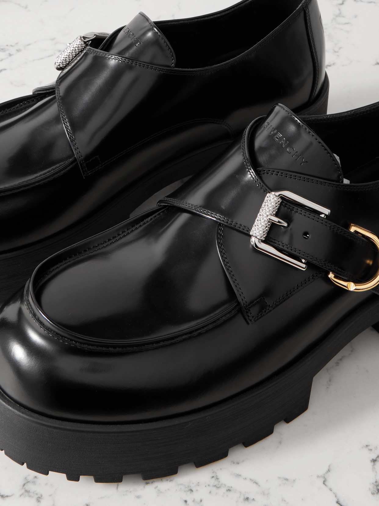 Voyou Monk Crystal-embellished Leather Platform Loafers - 4