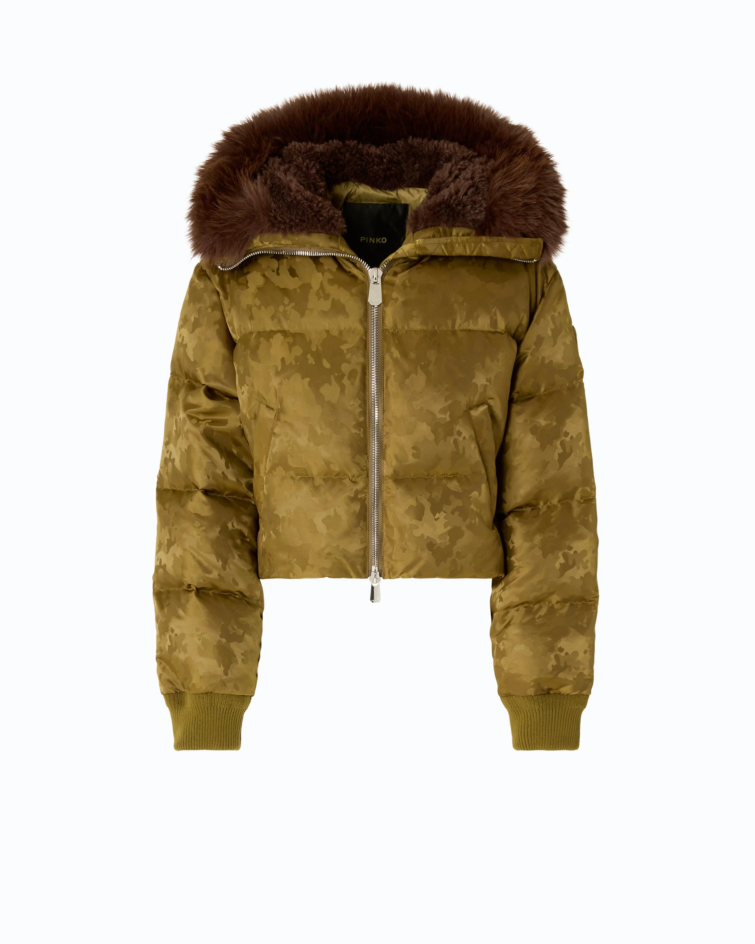 SHORT DOWN JACKET IN TECHNICAL SATIN WITH CAMOUFLAGE MOTIF - 1