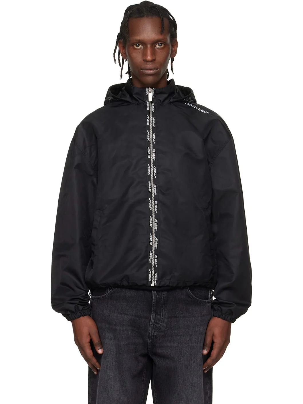 Black Bookish Nylon Windbreaker Jacket - 1