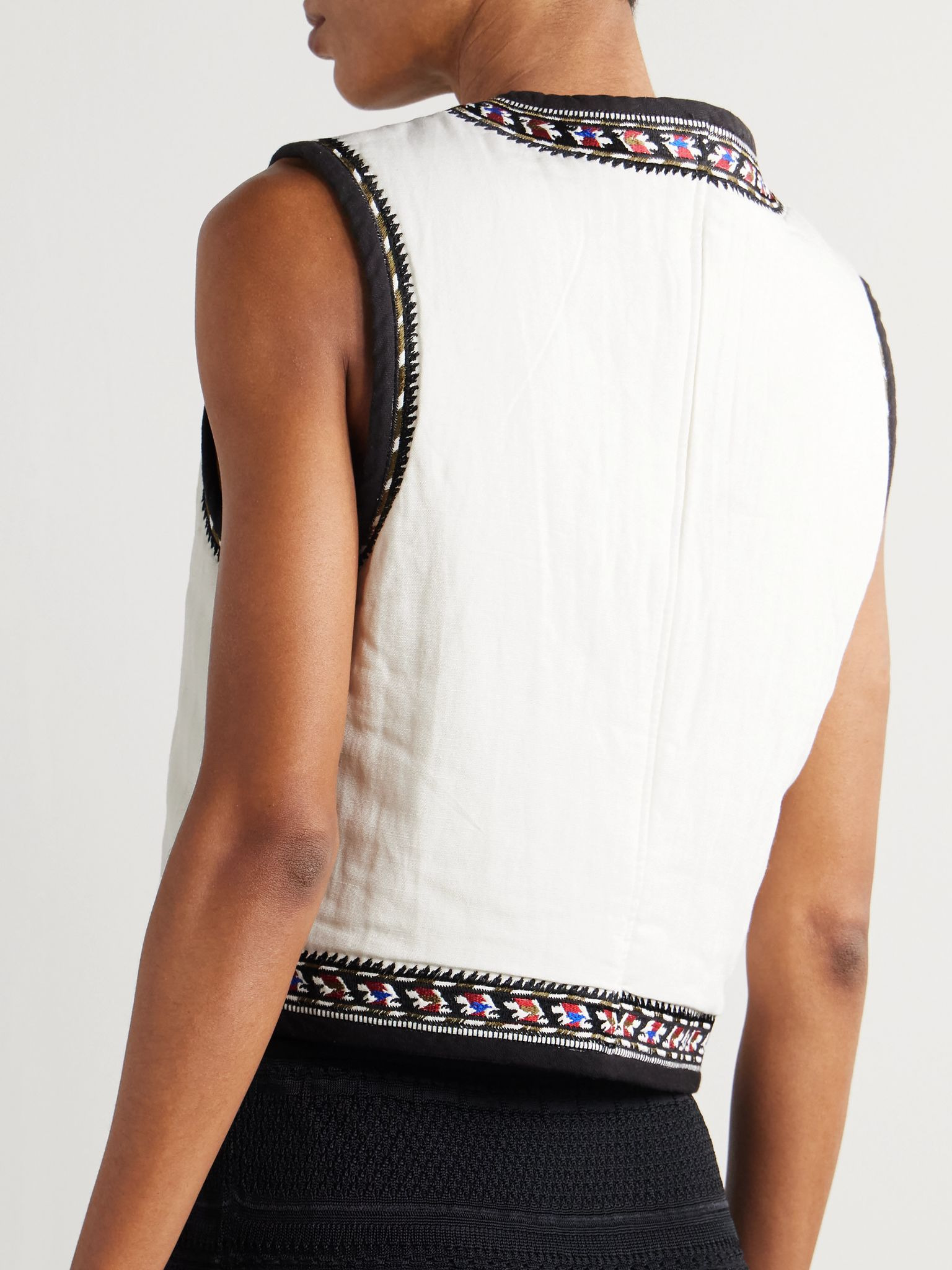 Padded embroidered woven vest Ecru - 3