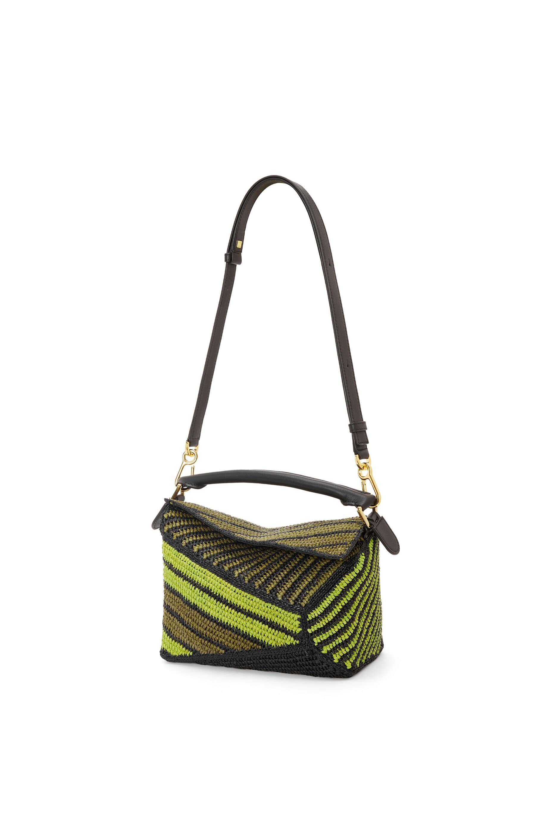 Small Puzzle Edge bag in raffia and calfskin - 8