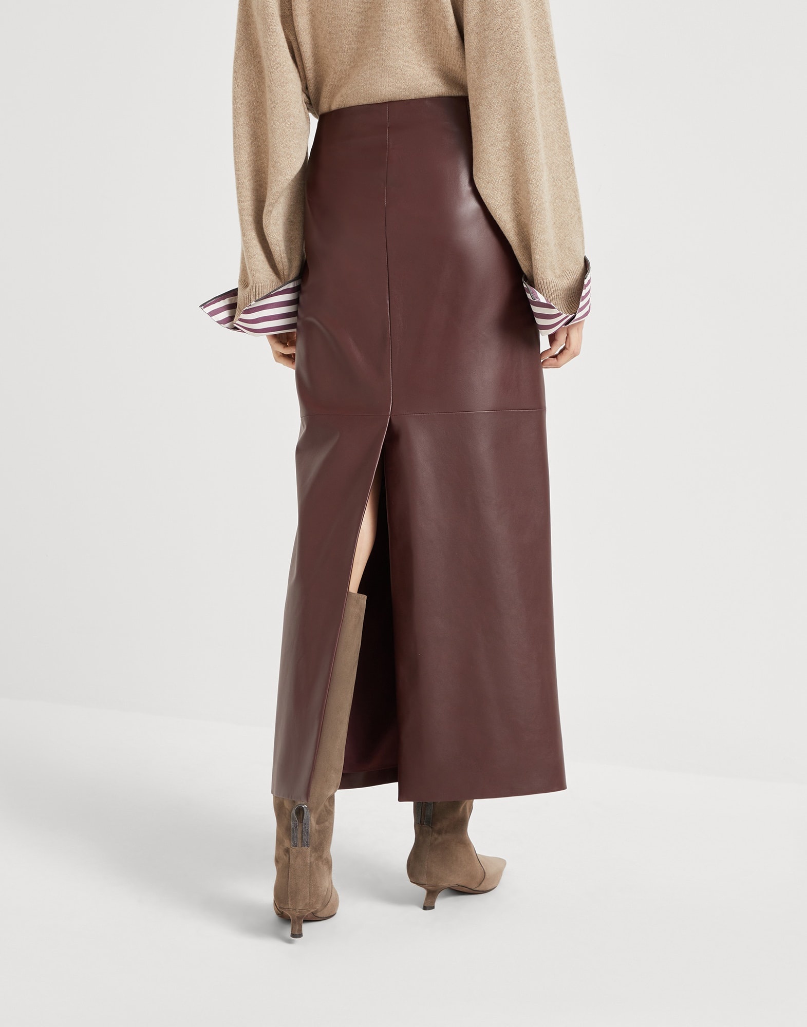 Soft nappa leather long column skirt - 2
