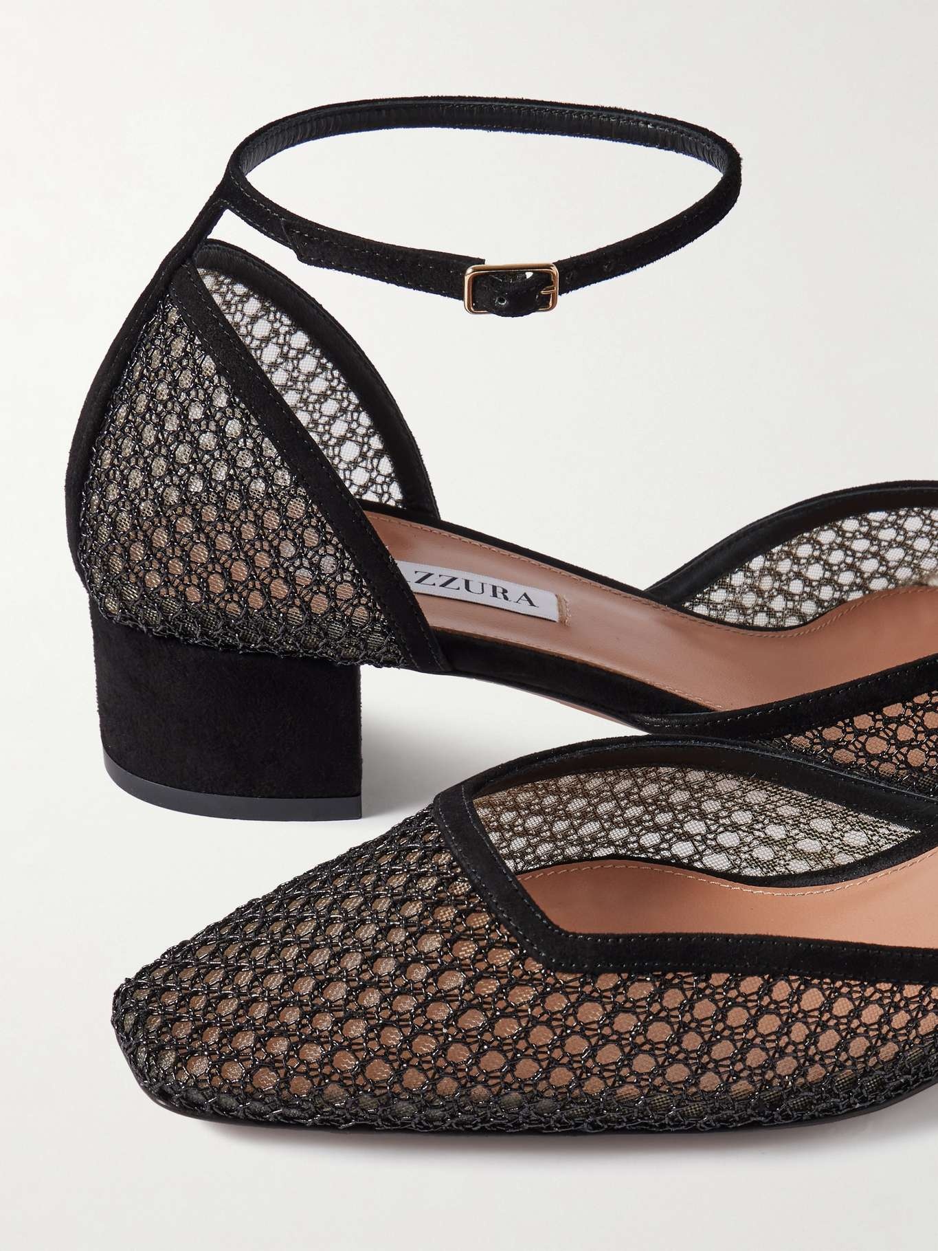 Asha 35 suede-trimmed mesh pumps Black - 4