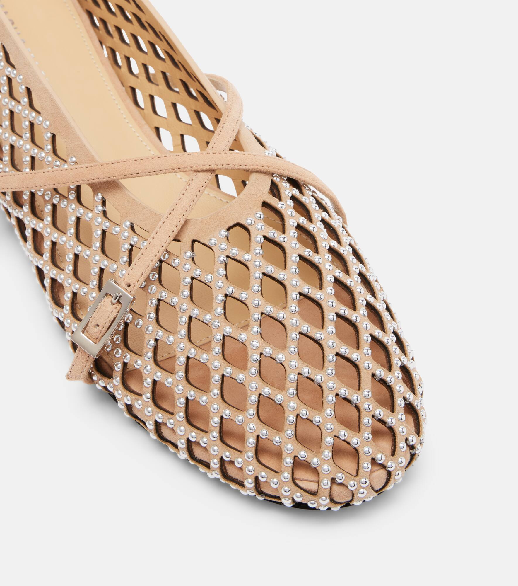 Sparkle Mesh embellished suede ballet flats - 5