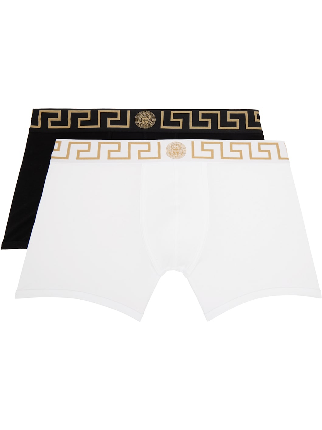 Two-Pack Black & White Greca Border Long Boxer Briefs - 1
