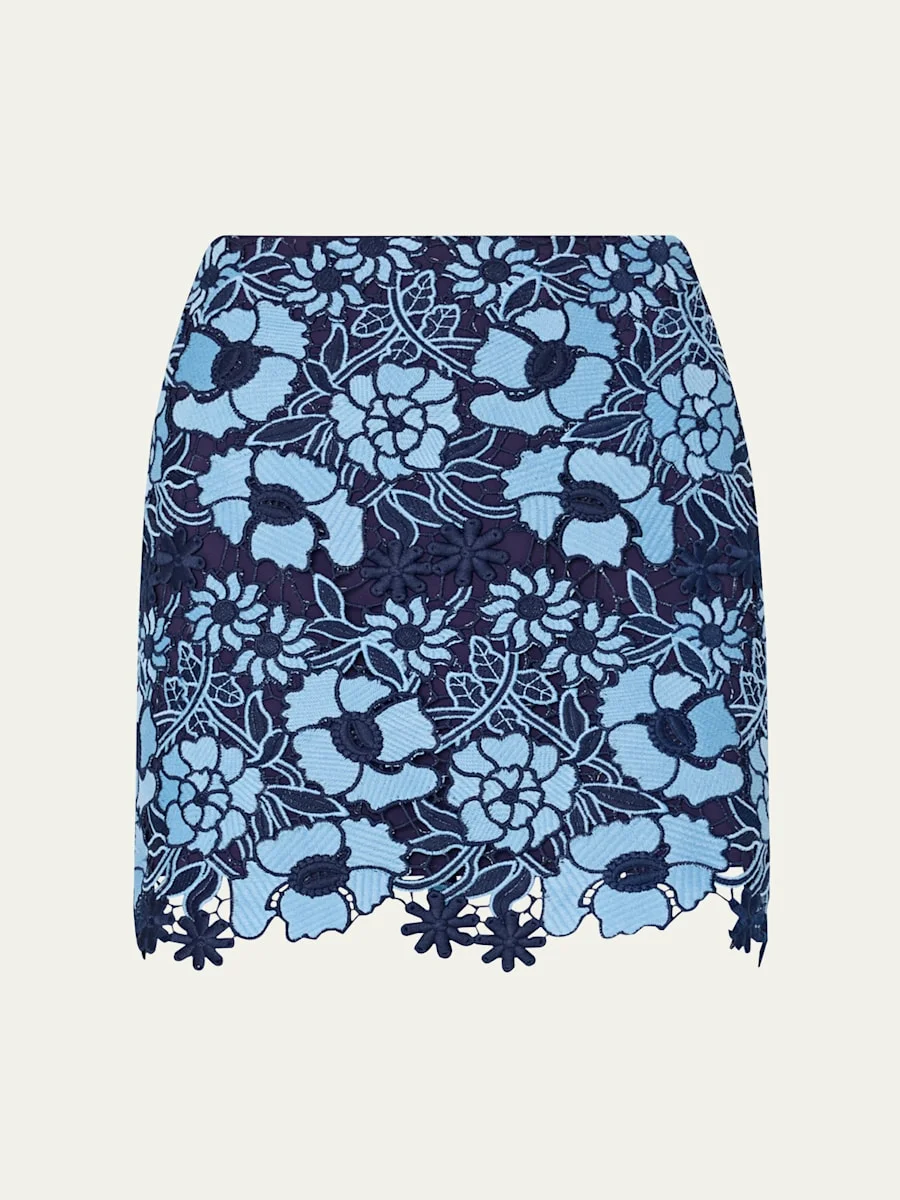 Two-Tone Floral Lace Mini Skirt - 1