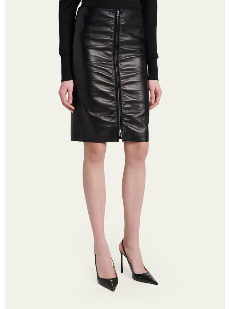 Ruched Leather Zip-Front Skirt 4