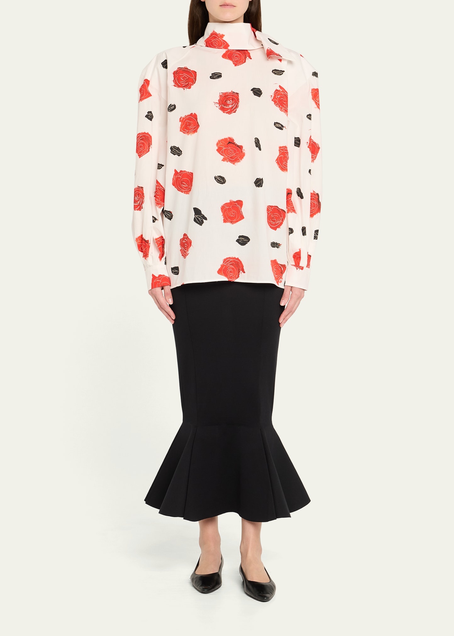 Rose-Print Scarf Oversized Balloon Top - 2