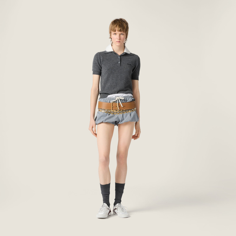 Miu Miu Cashmere polo with embroidered poplin collar outlook