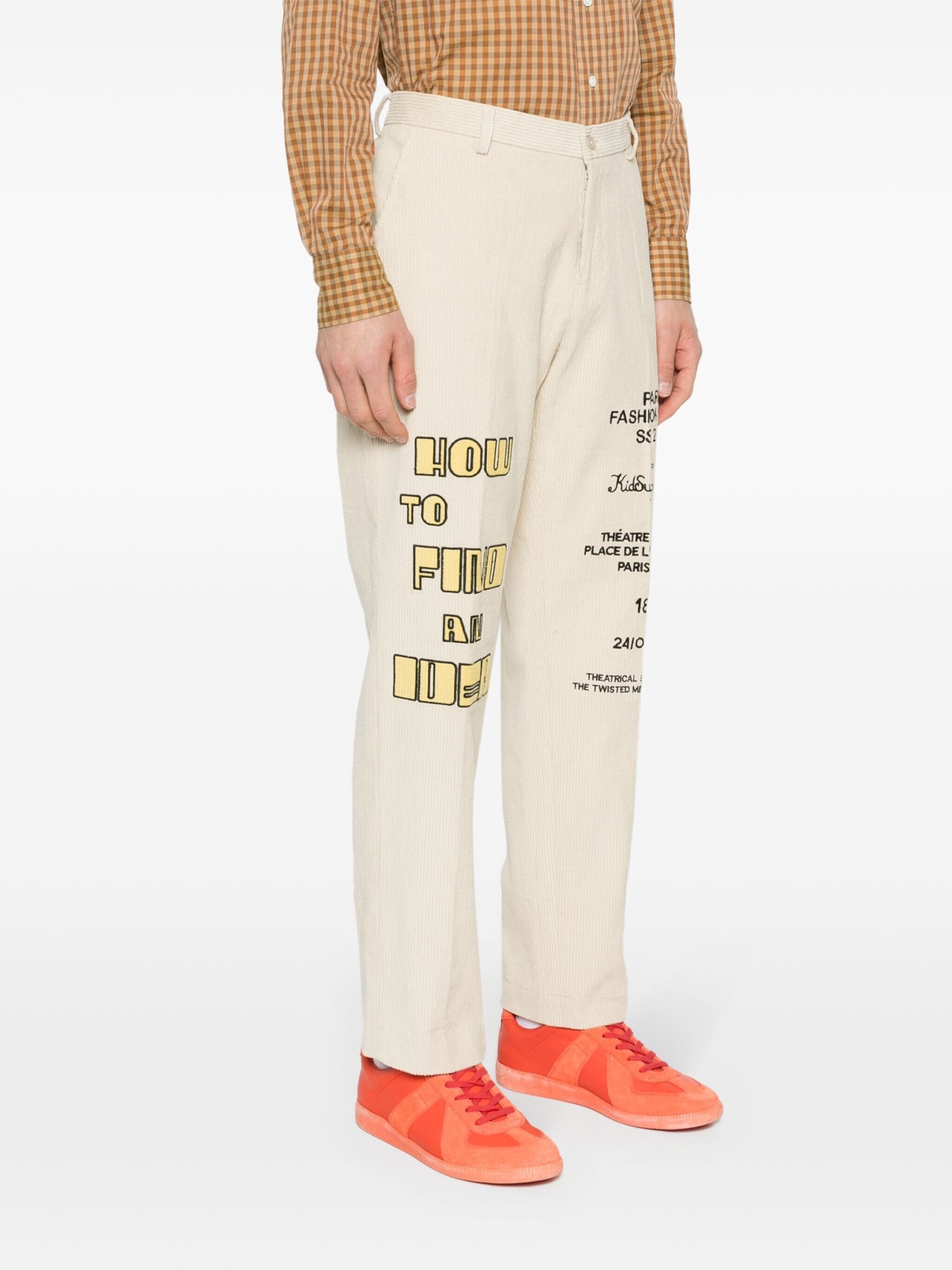 slogan-patch corduroy regular trousers - 3