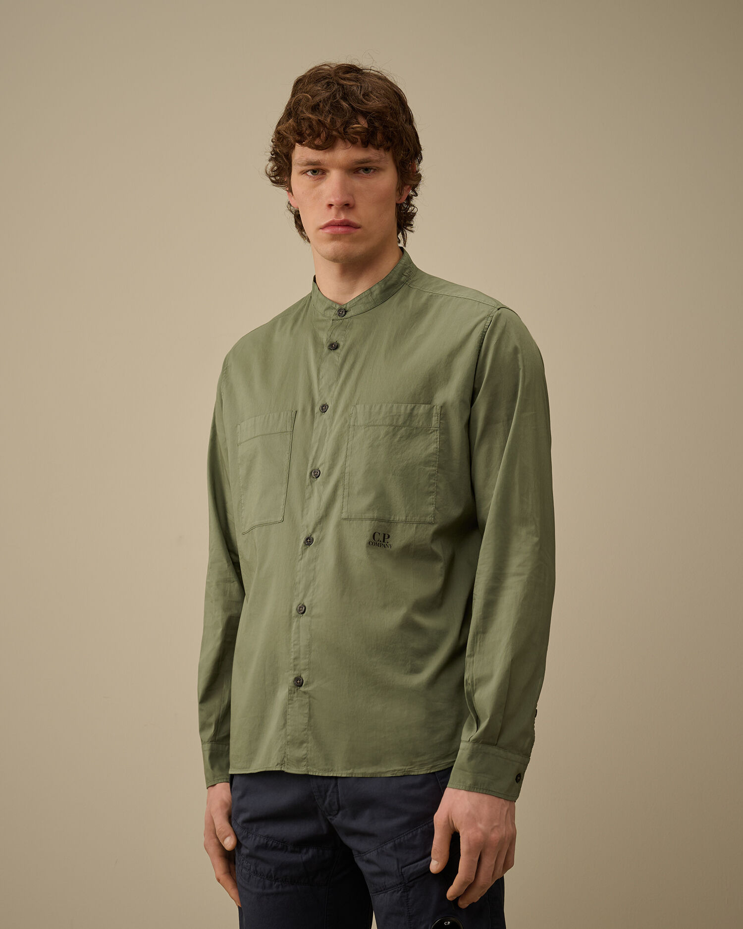 Light Mussola Banded Collar Shirt - 3