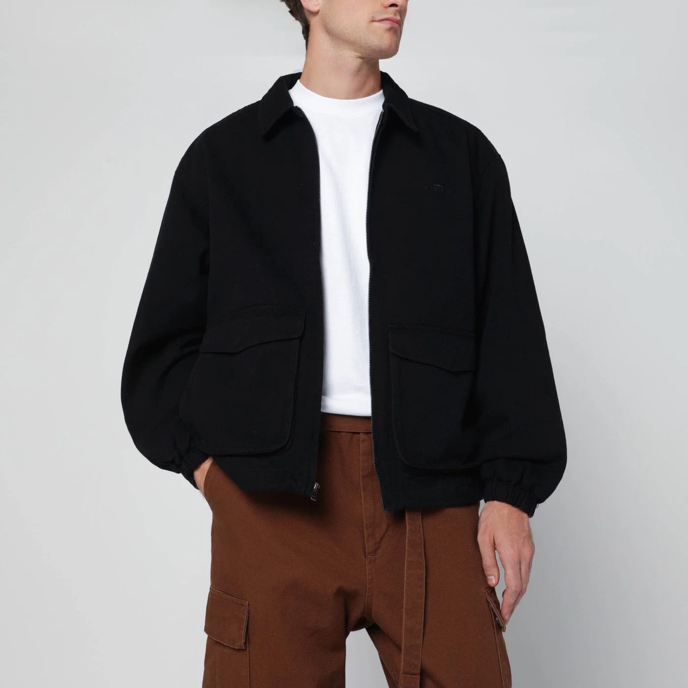 Black zip-up overshirt with logo - 1