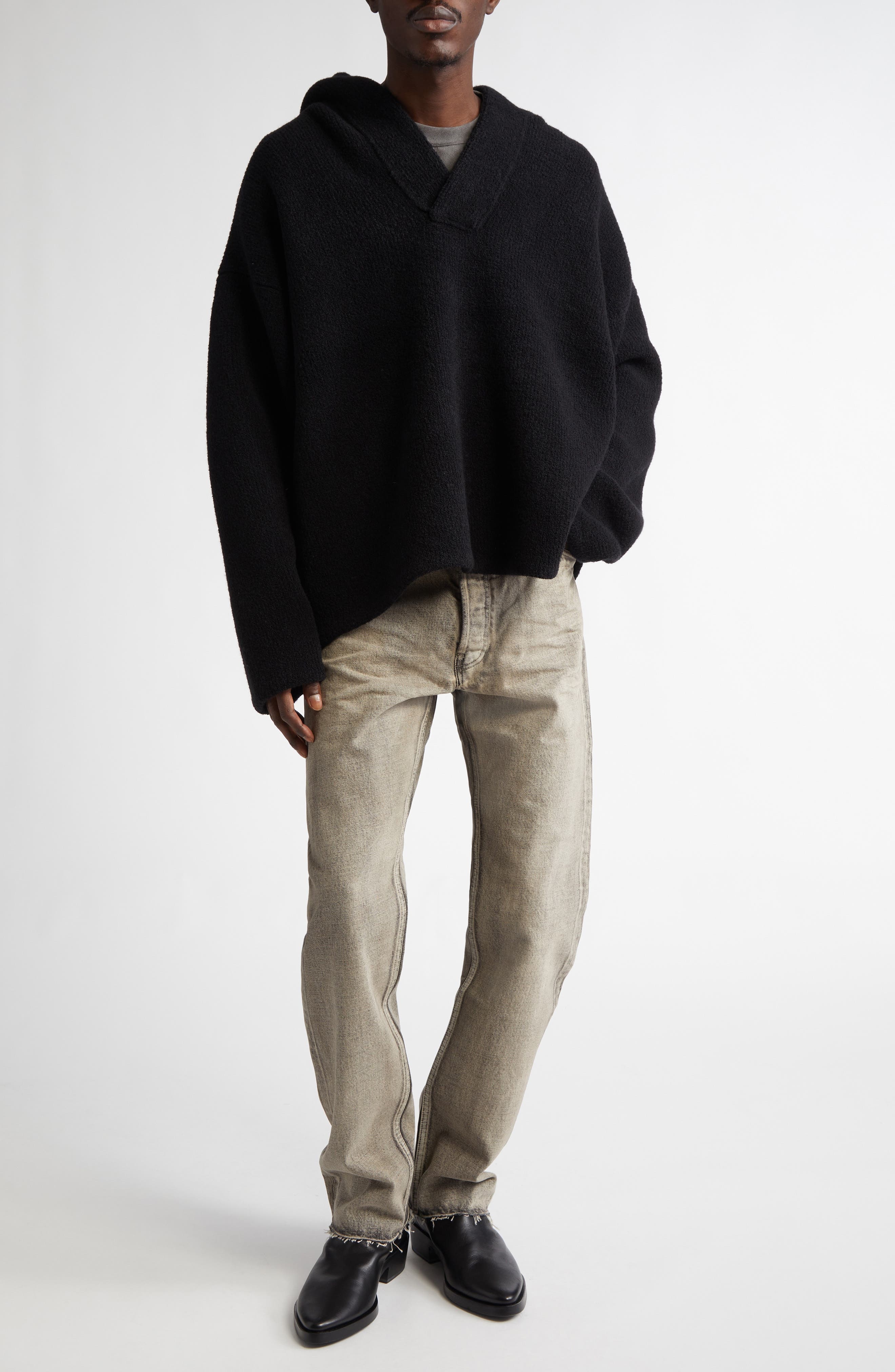 Fear of God Oversize Virgin Wool Blend Bouclé Hoodie in Black at Nordstrom - 2