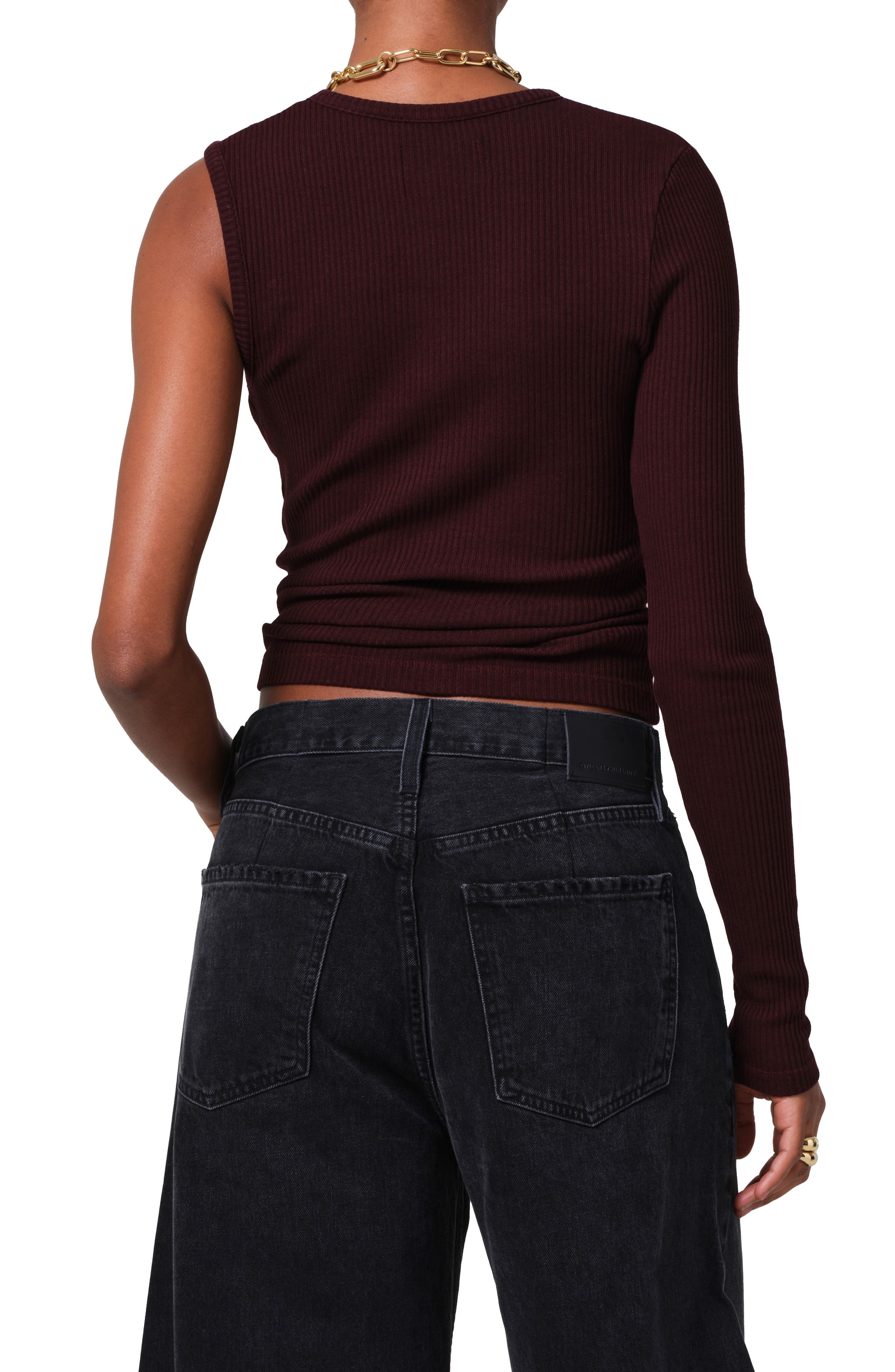 Citizens of Humanity Fellina Rib One-Sleeve Sweater in Burgundy at Nordstrom - 2