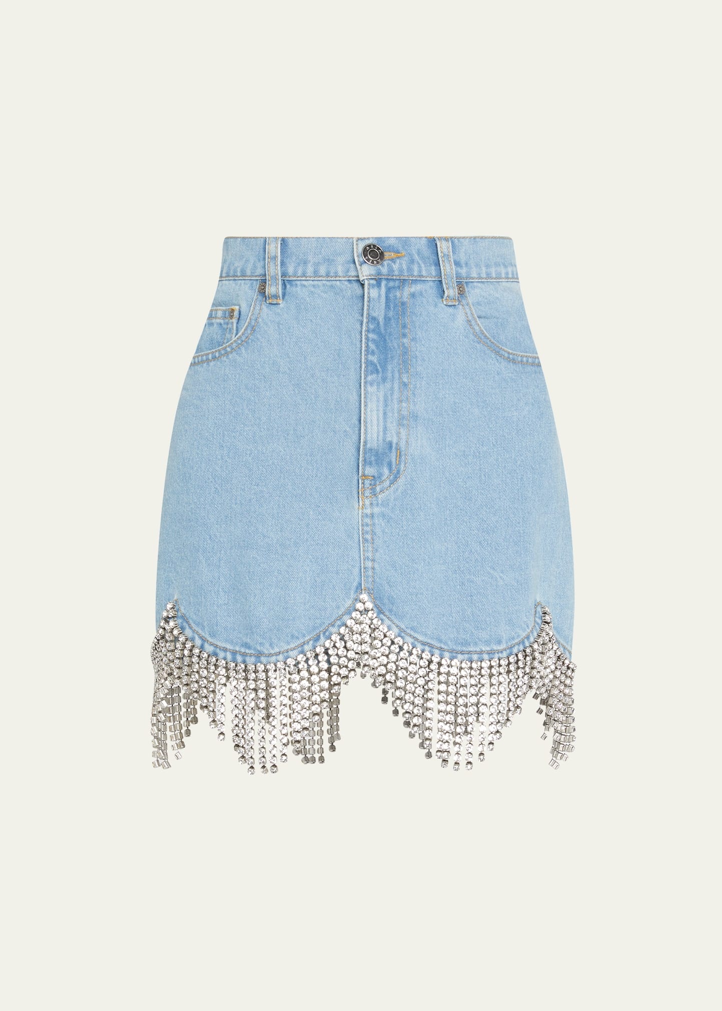 Crystal-Fringe Scallop-Hem Denim Mini Skirt - 2