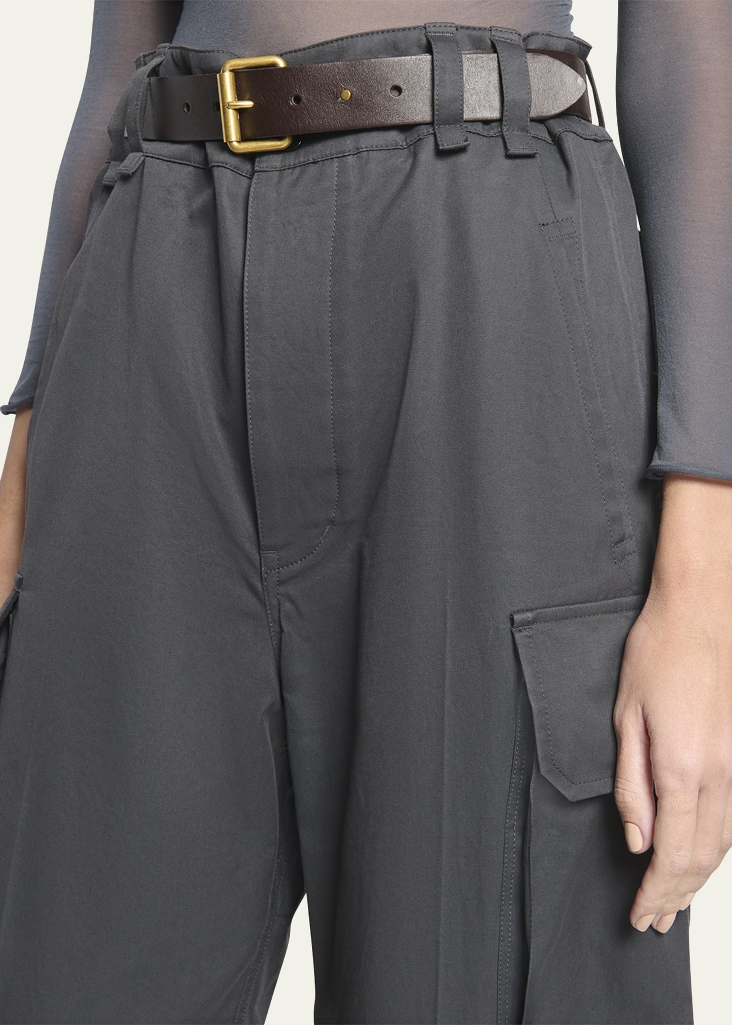 Wide-Leg Cargo Pants with Leather Belt - 5