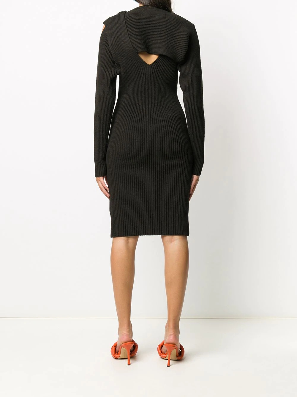 asymmetric ribbed midi-dress - 4