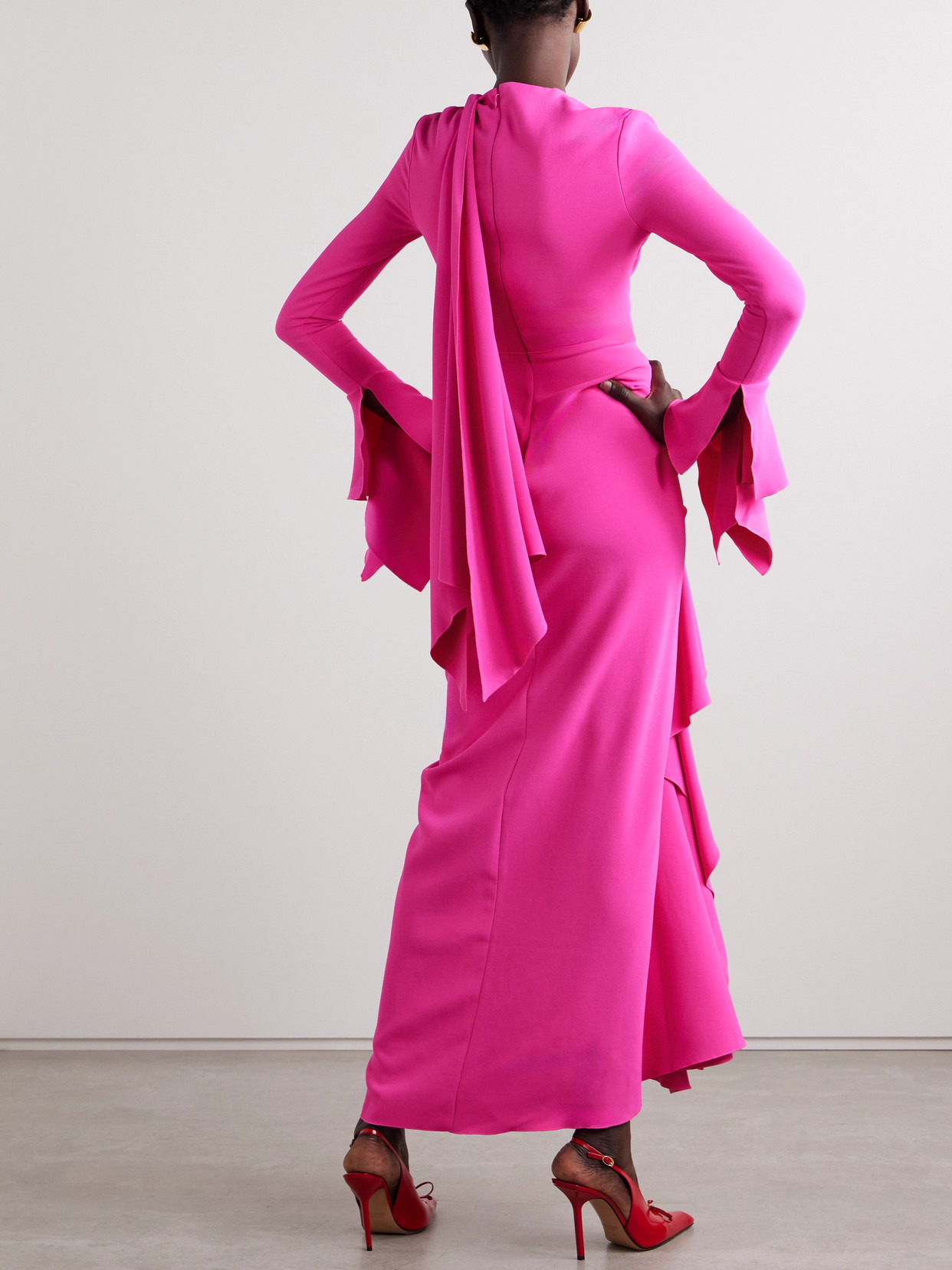 Nella Tie-neck Ruffled Crepe Gown - 3