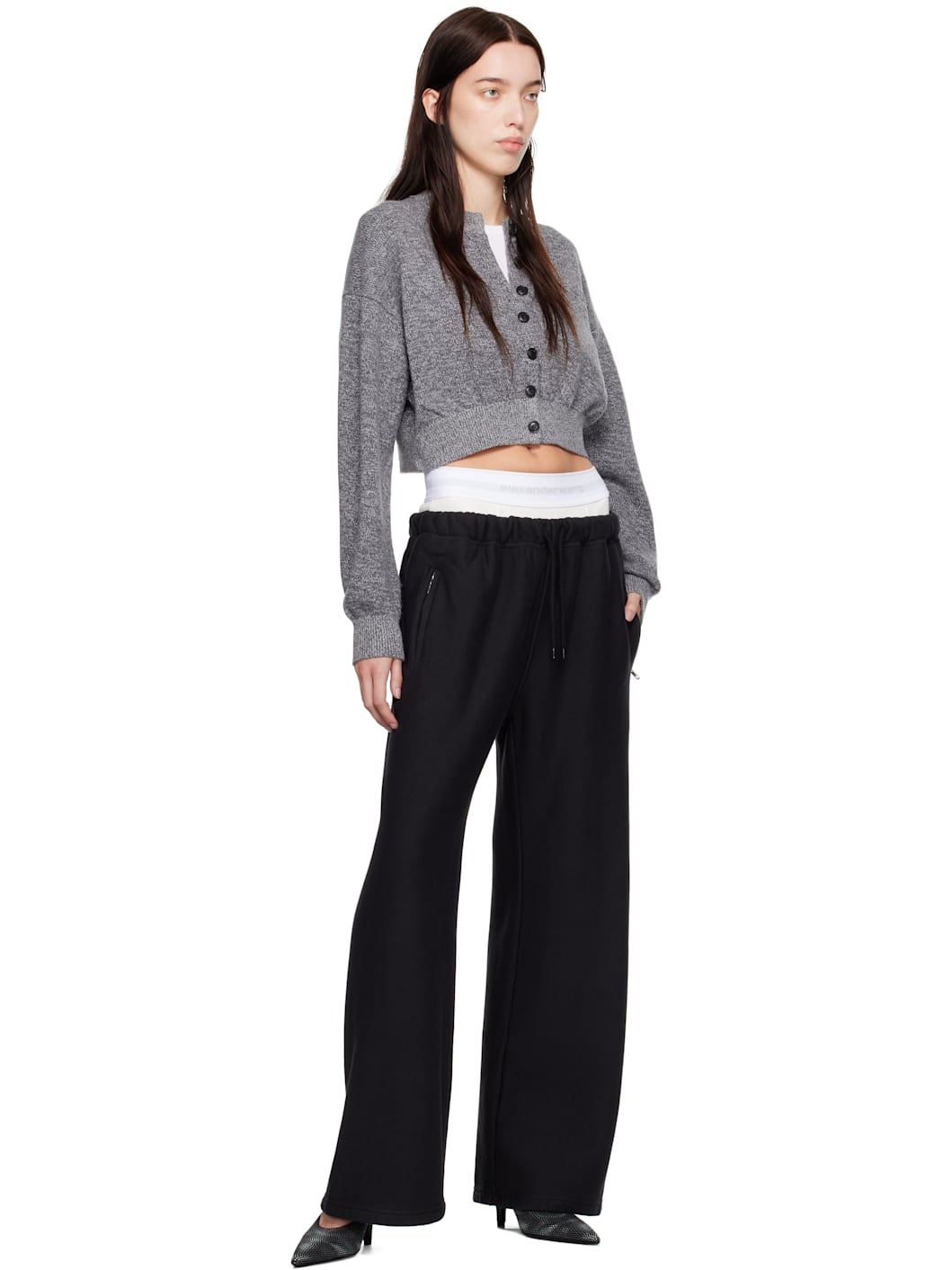 Black Wide Leg Pre-Styled Logo Brief Sweatpants - 4