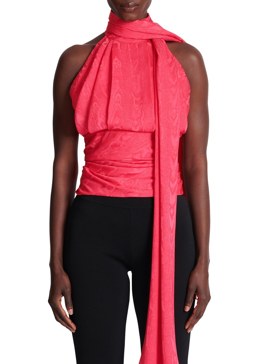 Sleeveless Top With Draped Collar - 2