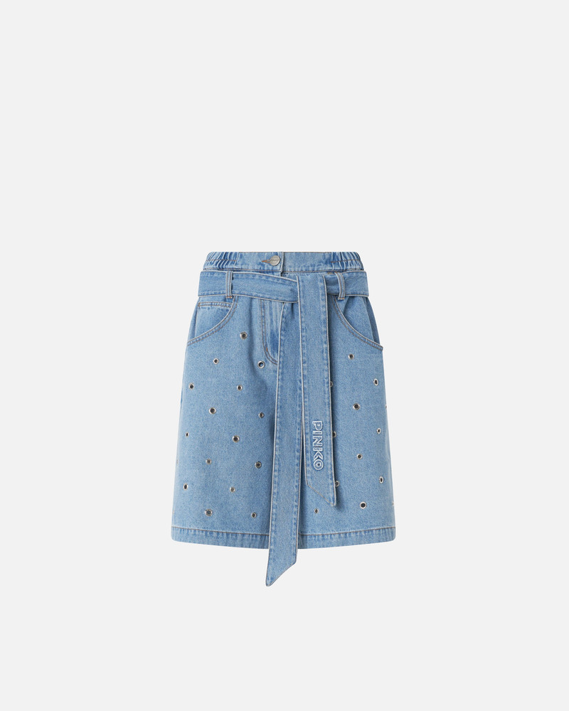 DENIM SHORTS WITH EYELETS AND BELT 1