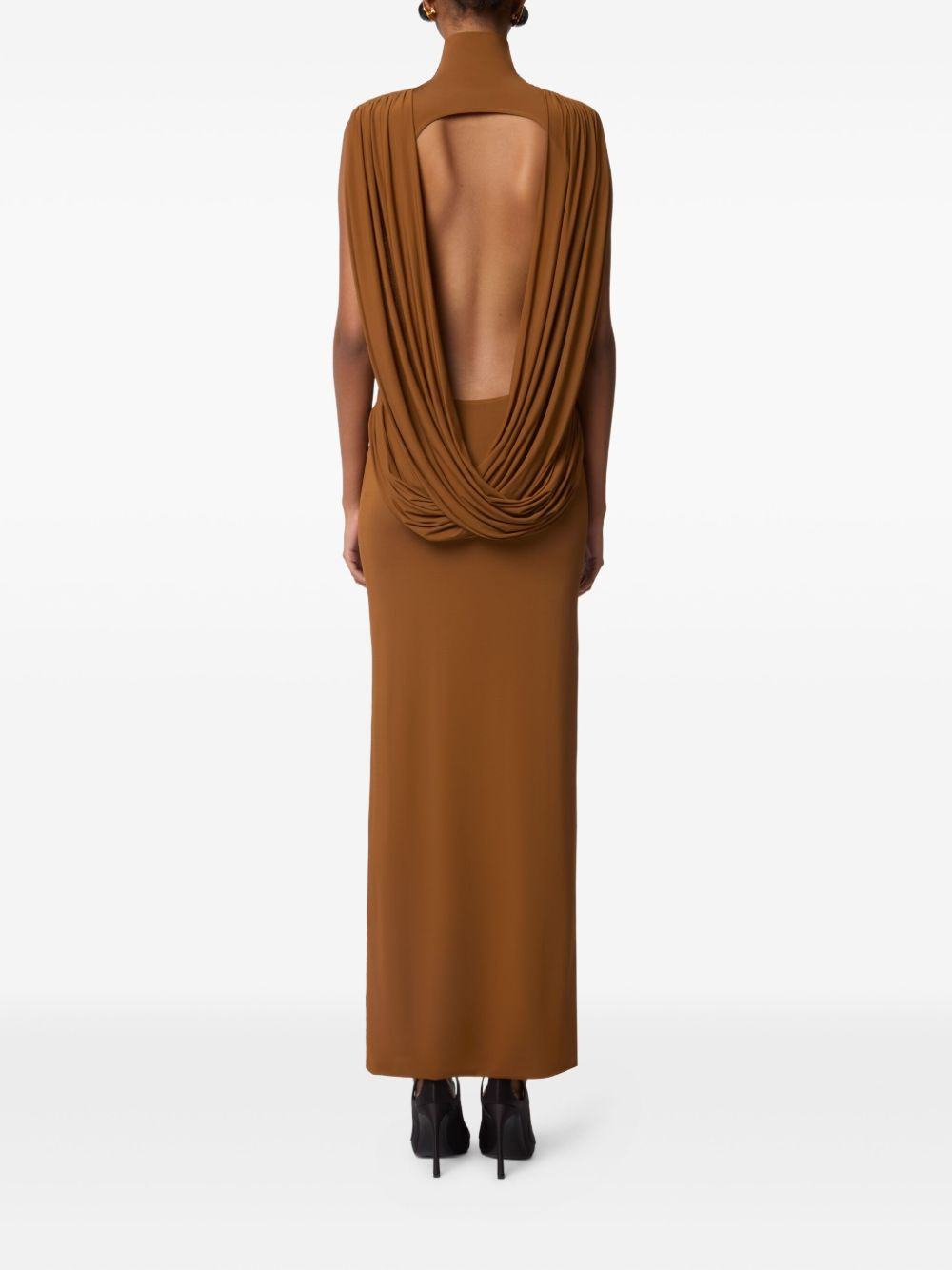 draped turtleneck maxi dress - 4