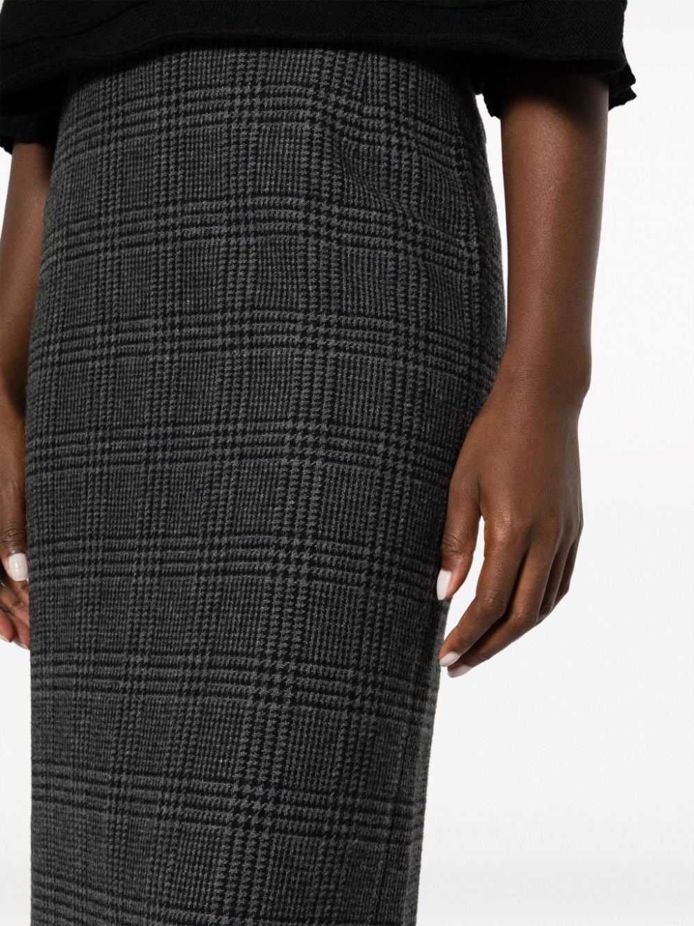 check-pattern wool blend pencil skirt - 5