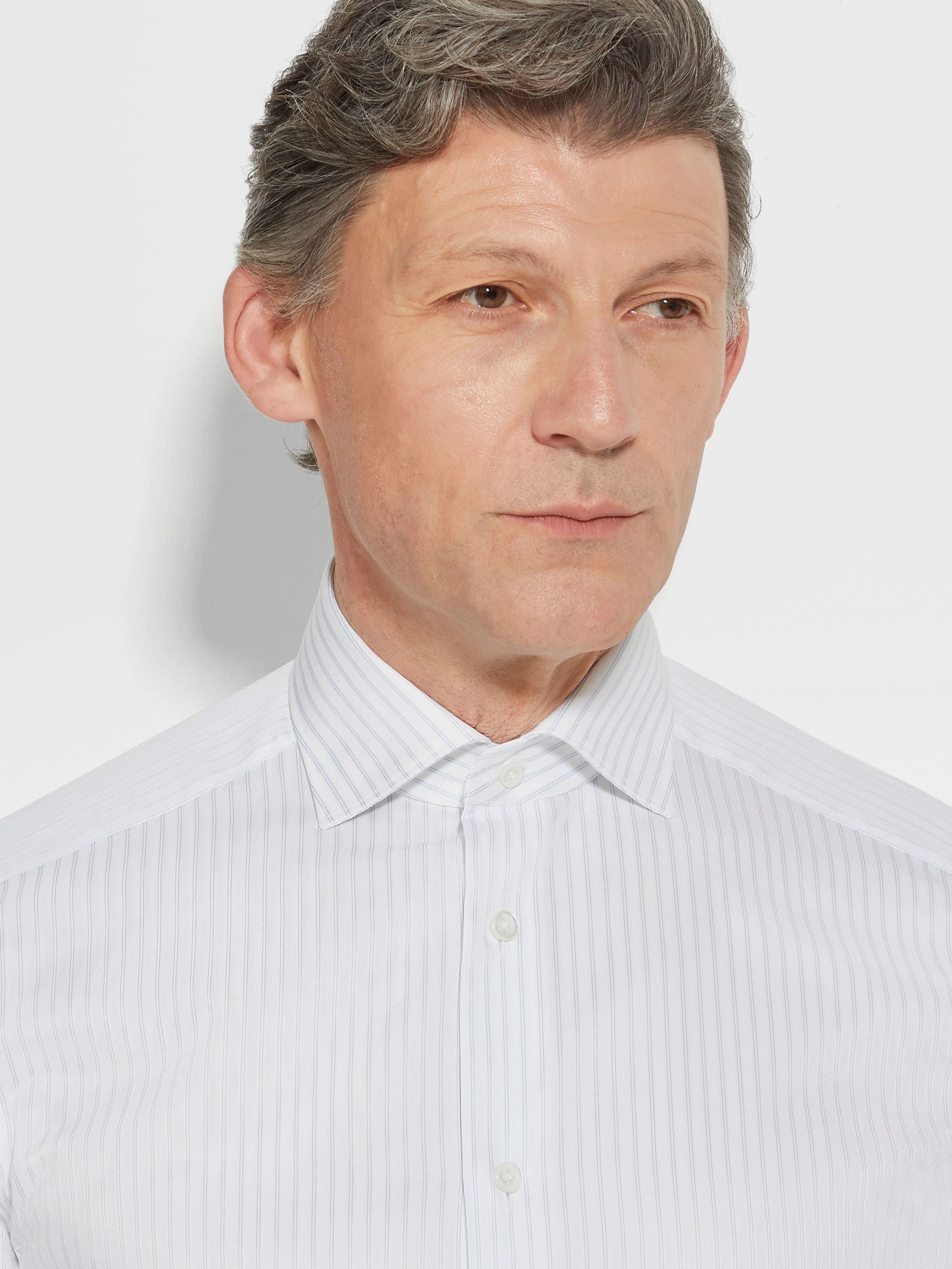 WHITE AND LIGHT GREY STRUCTURED STRIPED CENTOVENTIMILA COTTON SHIRT - 2