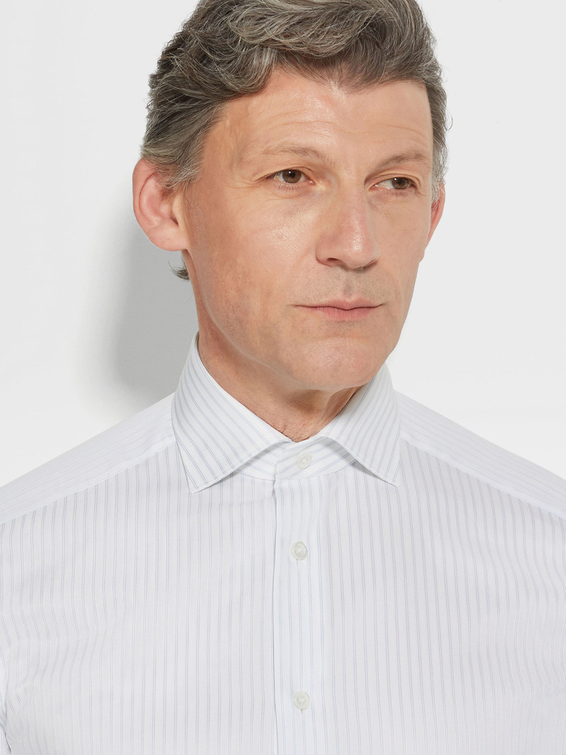ZEGNA WHITE AND LIGHT GREY STRUCTURED STRIPED CENTOVENTIMILA COTTON SHIRT outlook