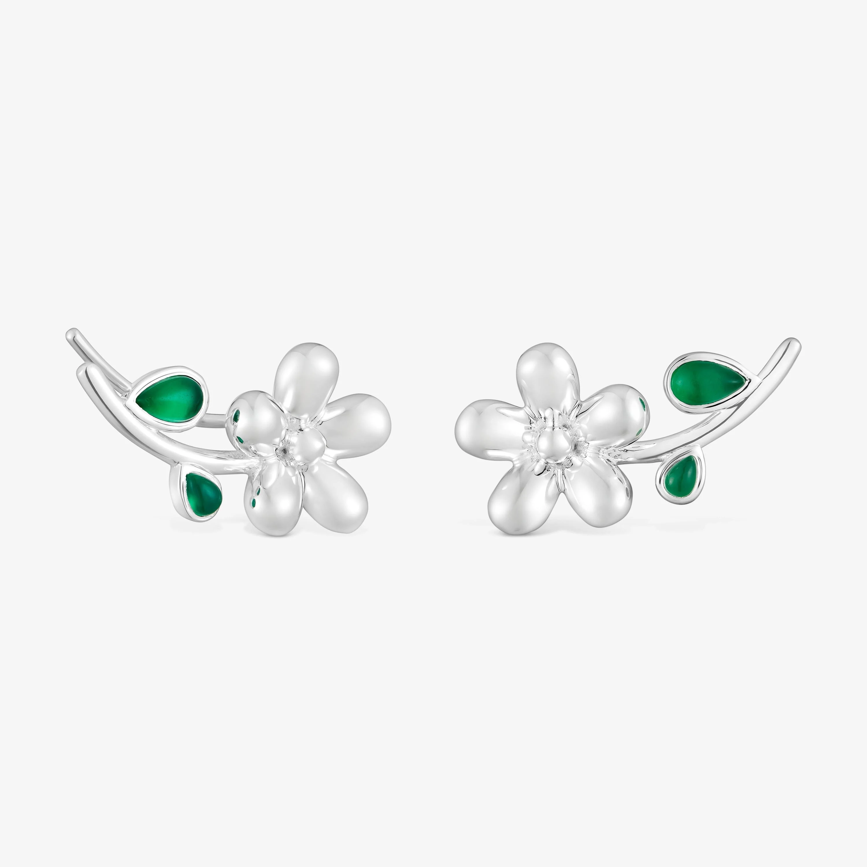 Silver climber Earrings with green chalcedony Daisy - 1