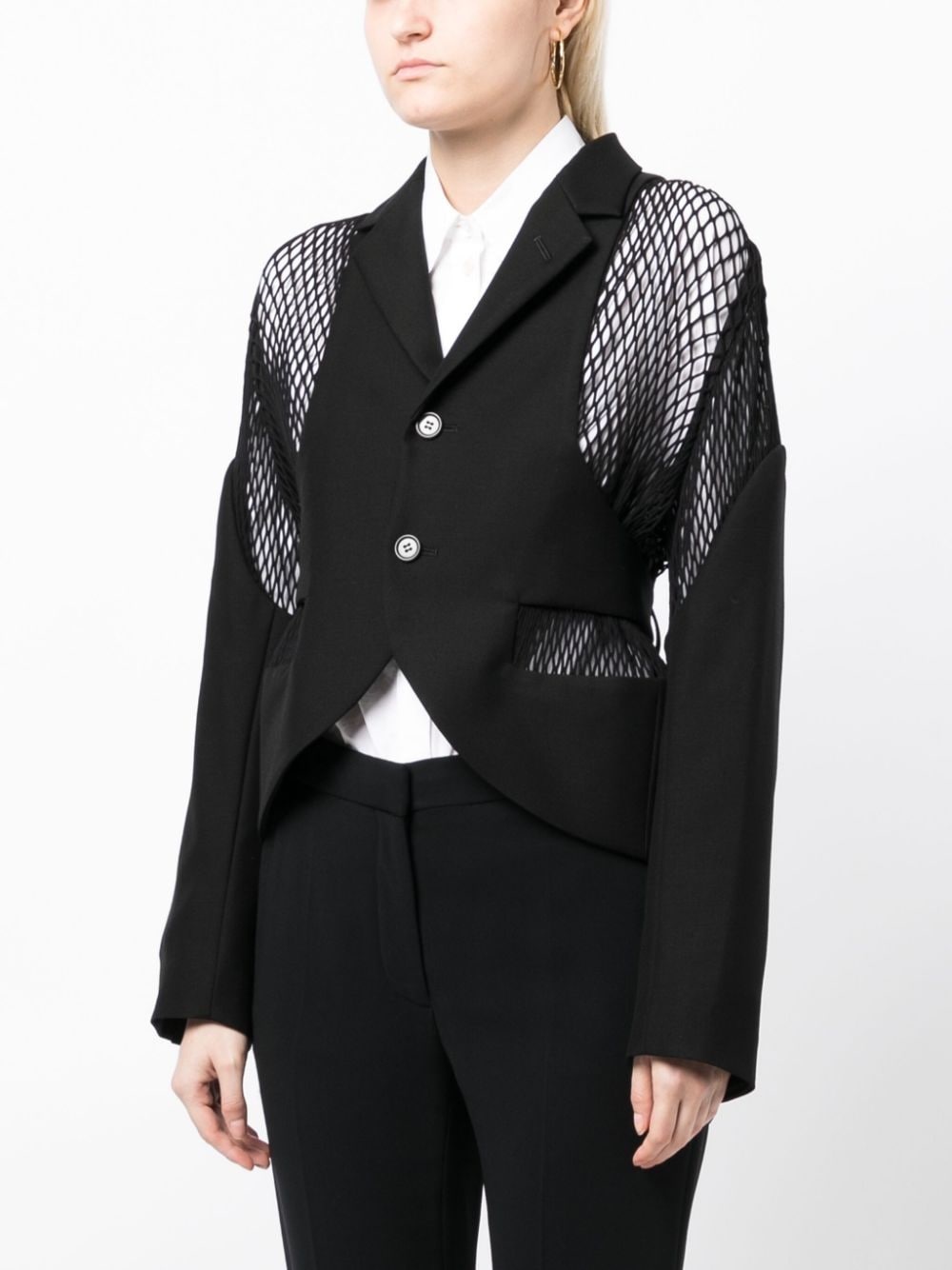 mesh-panelling single-breasted blazer - 3