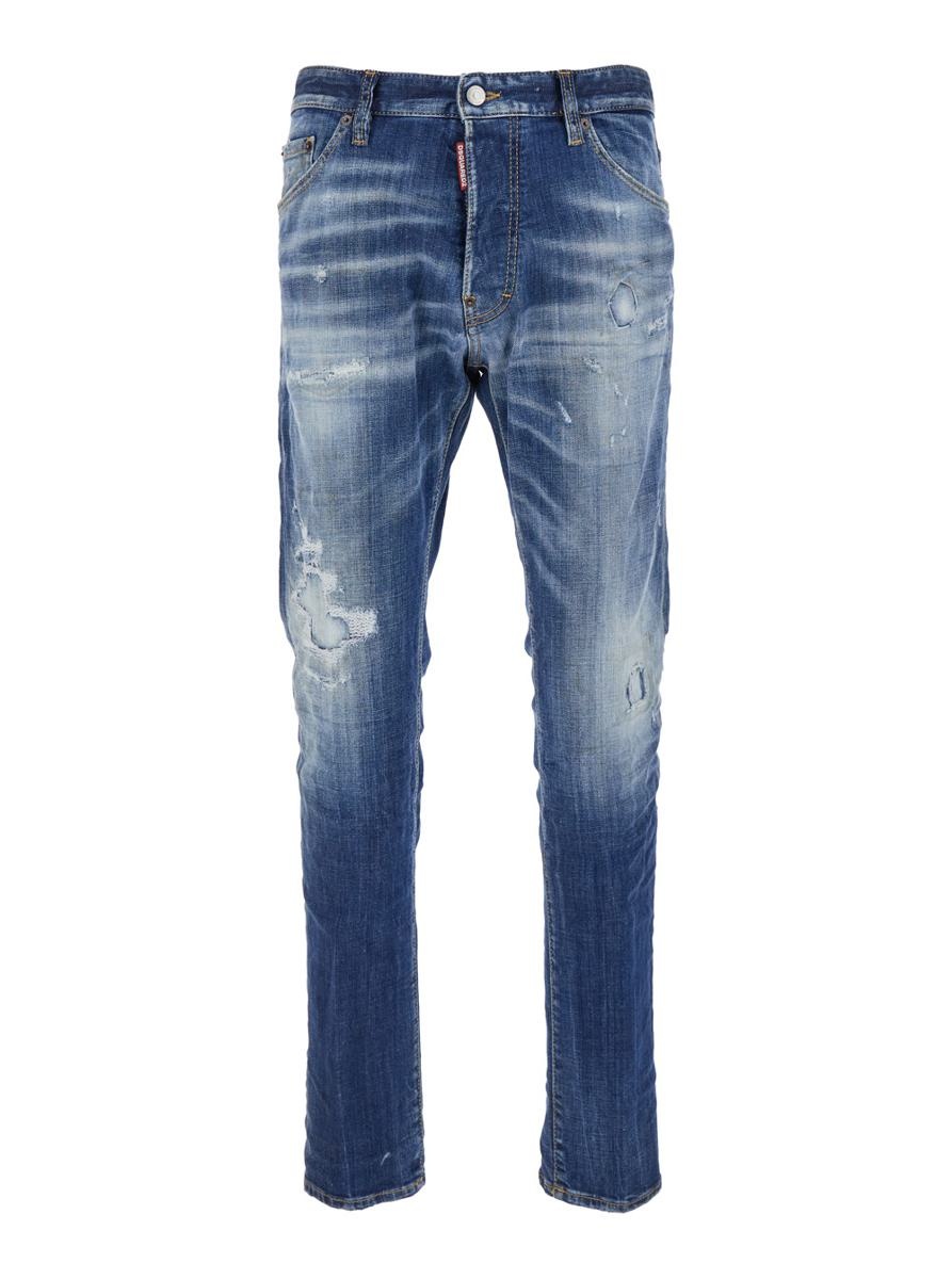 DSQUARED2 'COOL GUY' BLUE FIVE-POCKET JEANS WITH LOGO PATCH IN STRETCH COTTON DENIM MAN - 1