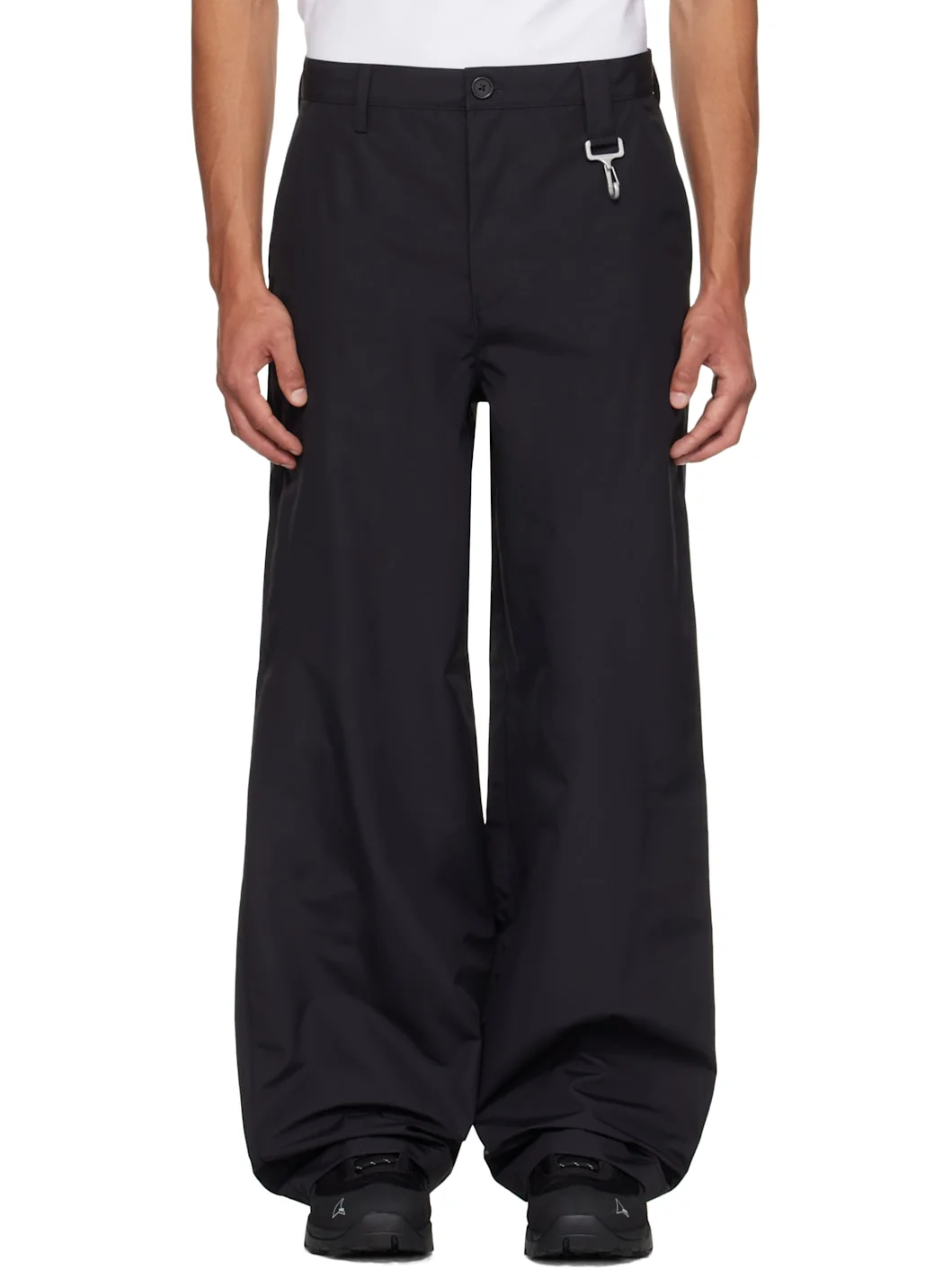 Black Laminated Nylon Straight Leg Trousers - 1