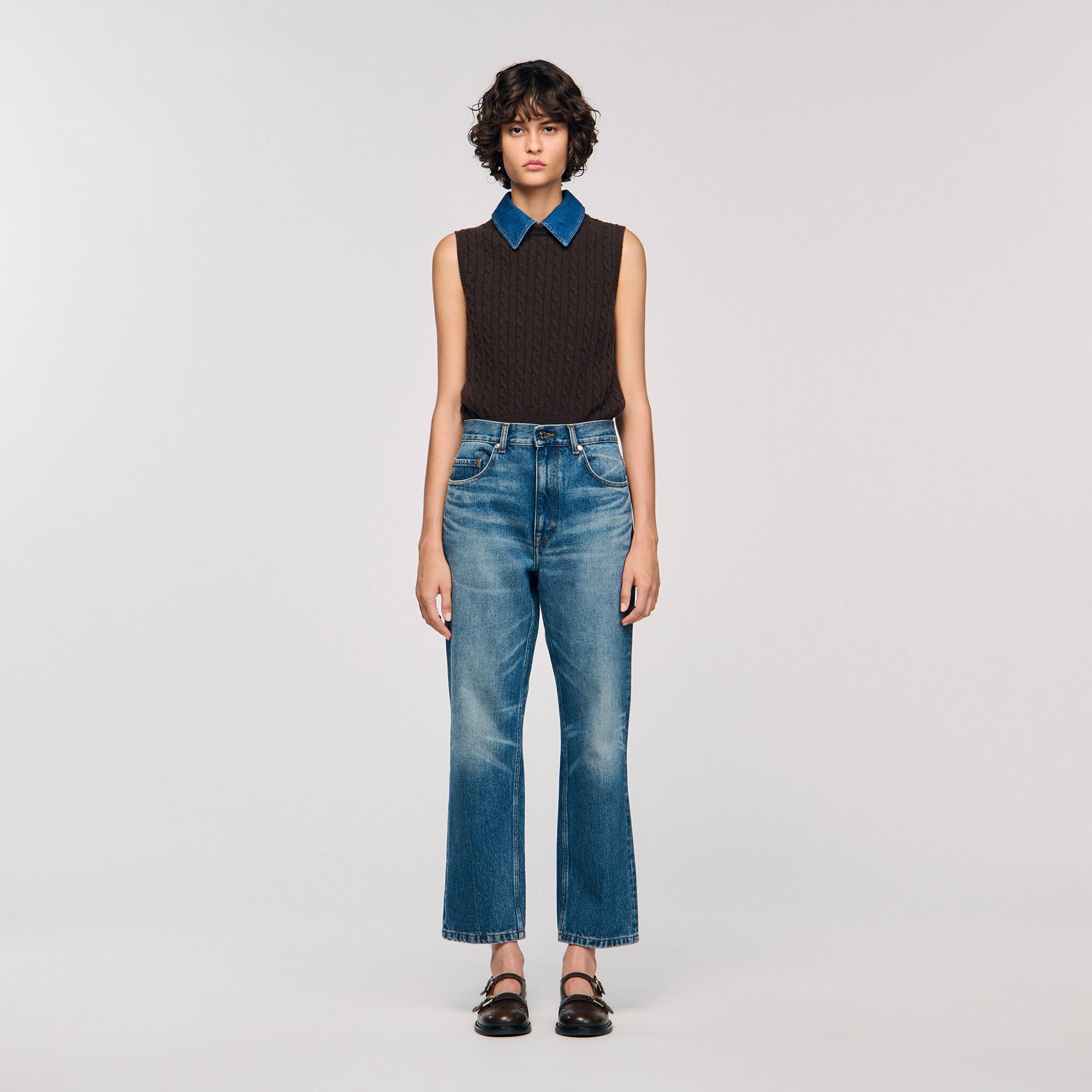 KNIT AND DENIM SWEATER - 2
