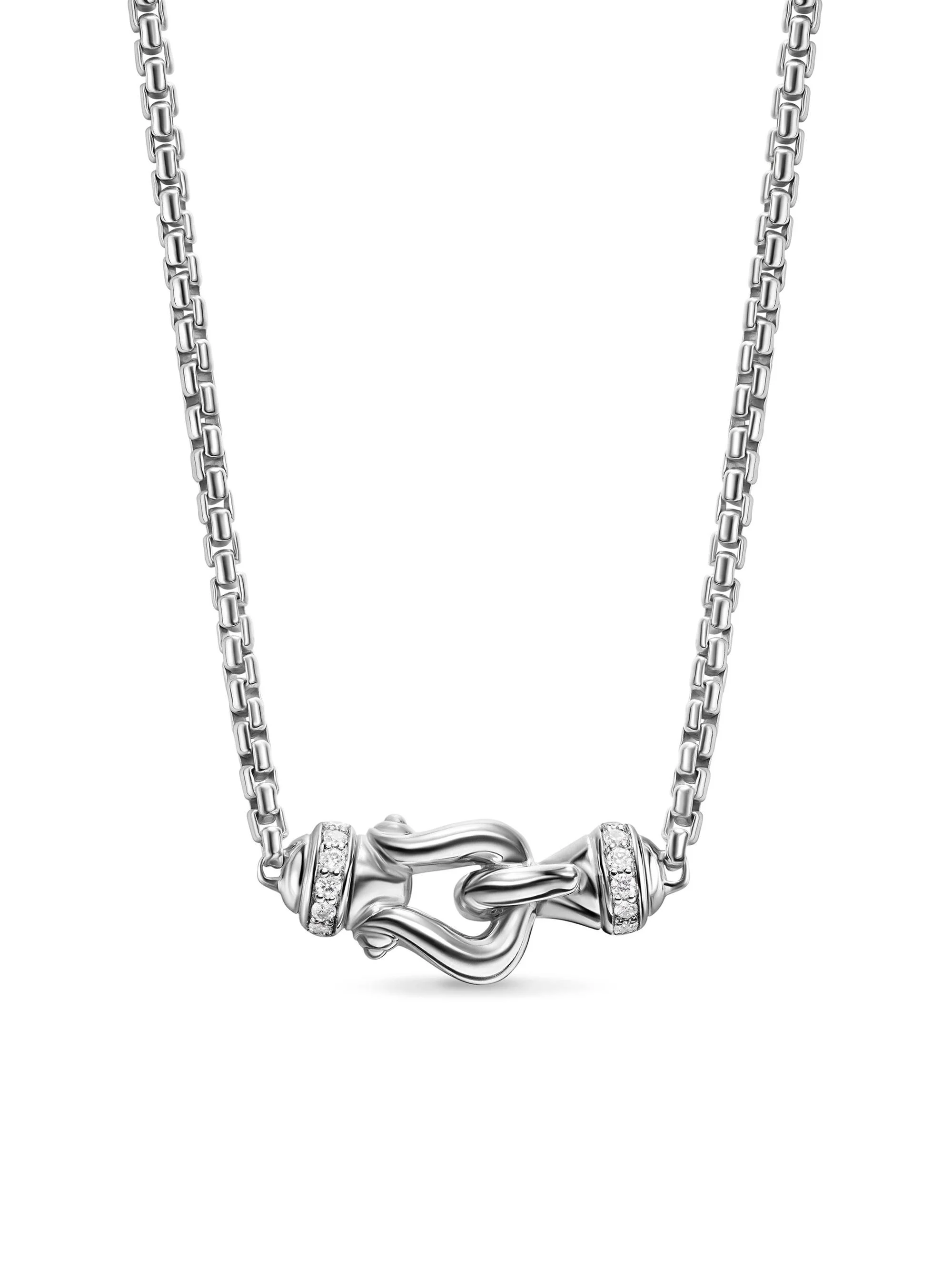 Women's Petite Buckle Necklace in Sterling Silver with Diamonds, 16.2MM - Diamond - 1