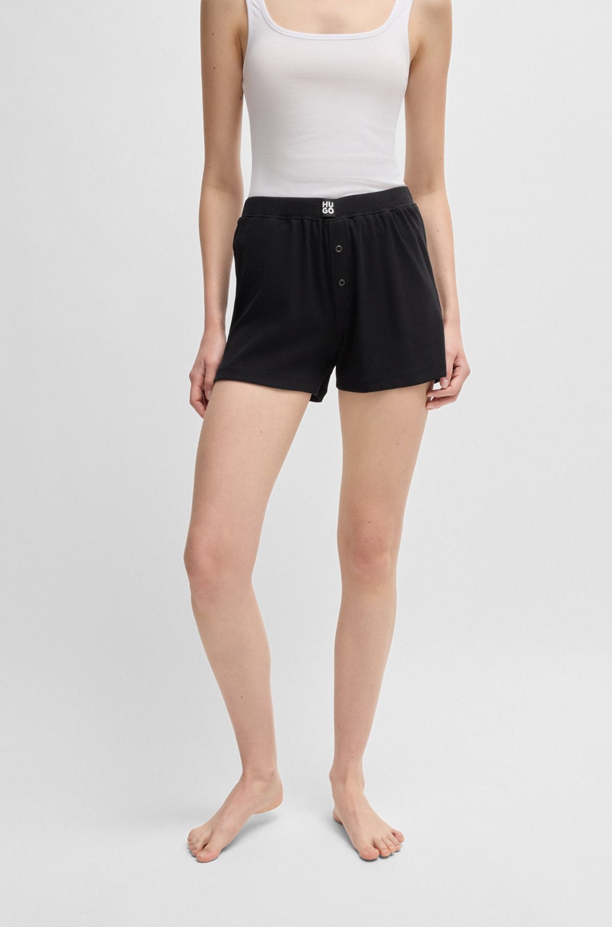 RIBBED PAJAMA SHORTS IN STRETCH COTTON WITH STACKED LOGO - 2