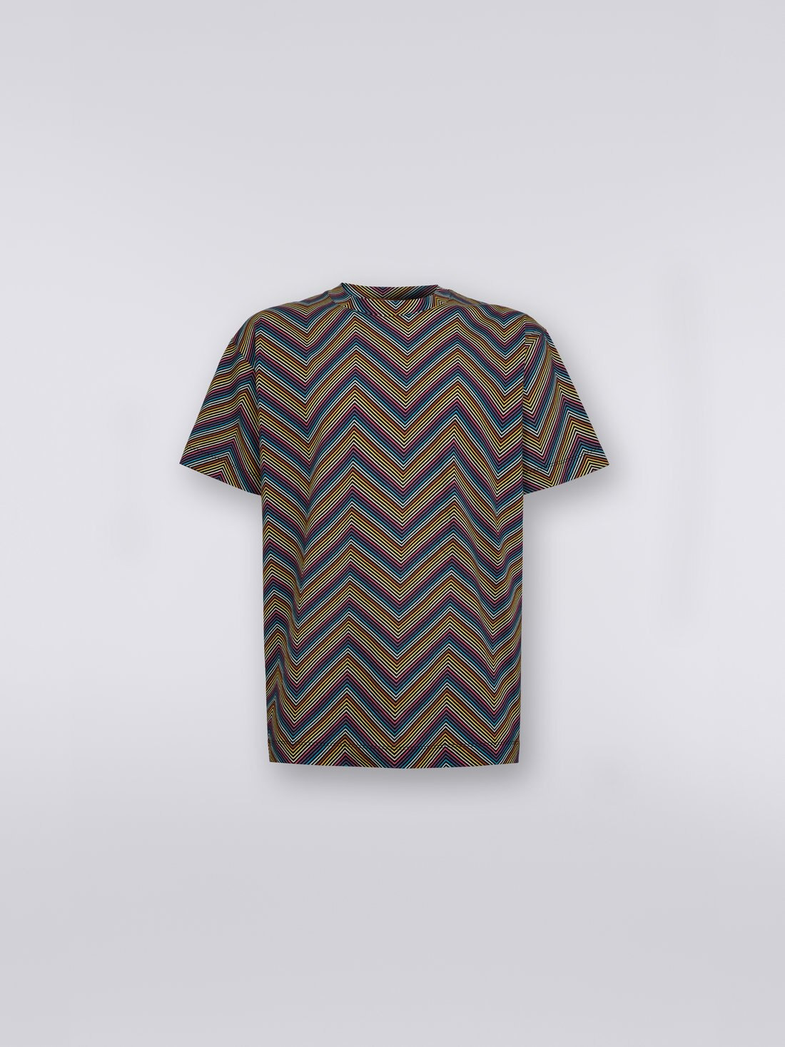 Crew-neck cotton T-shirt with all-over zigzags - 1