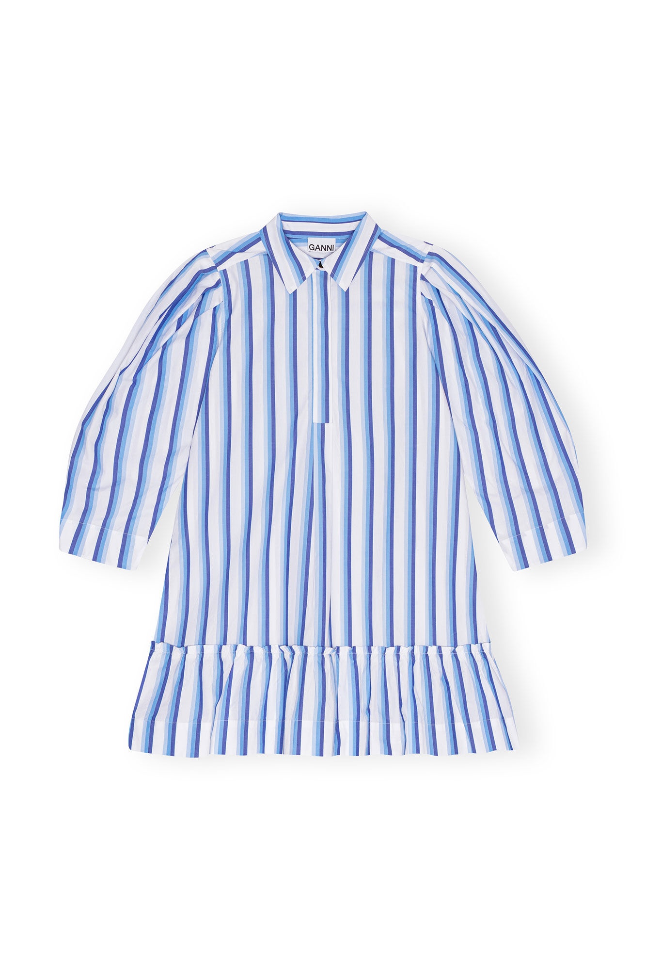 BLUE STRIPED COTTON MINI SHIRT DRESS - 1