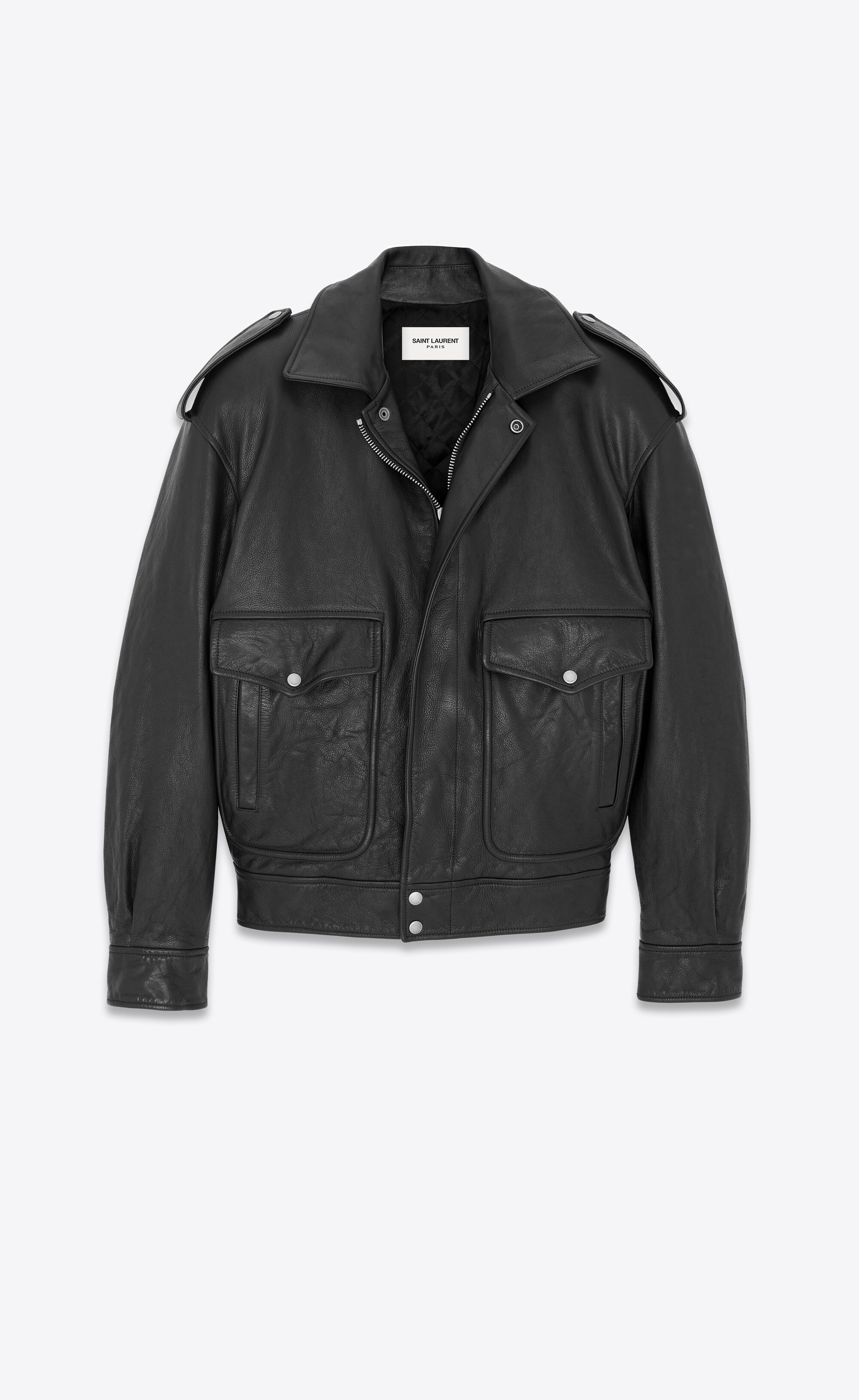 oversized jacket in grained leather - 3