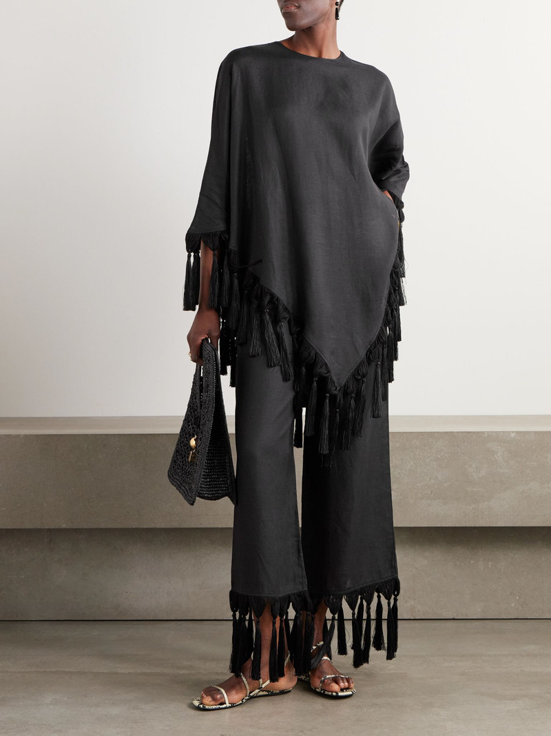 Taller Marmo Marlino tasseled linen wide-leg pants Black outlook