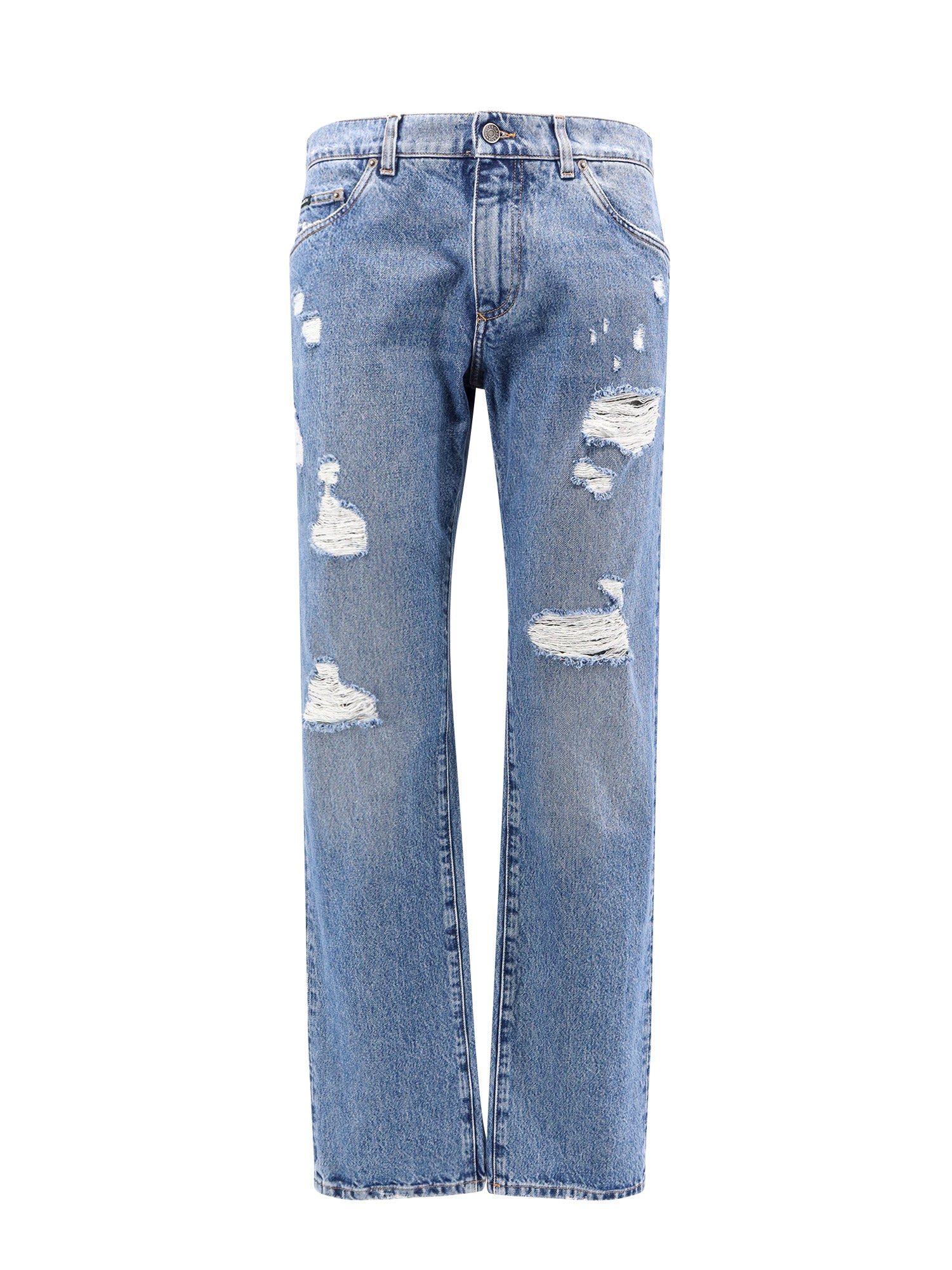 Cotton Jeans With Rippings Detail - 1