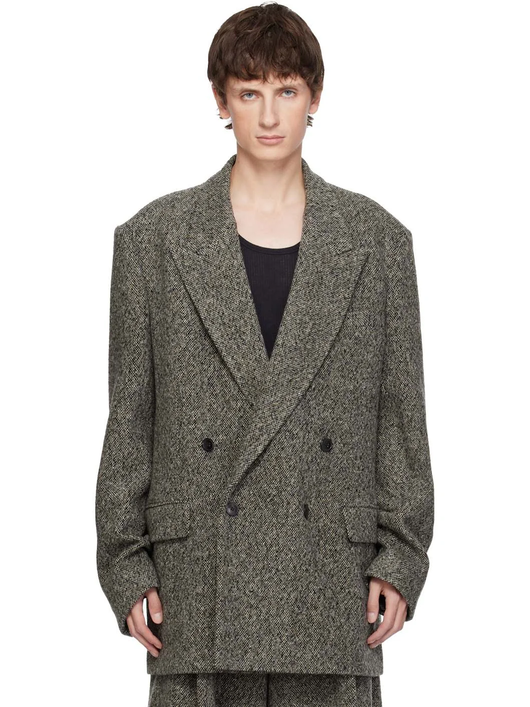 Gray Oversized Wool Blazer - 1