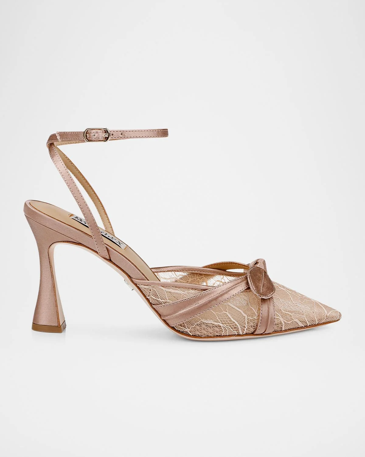 Josie Silk Lace Bow Ankle-Strap Pumps - 1