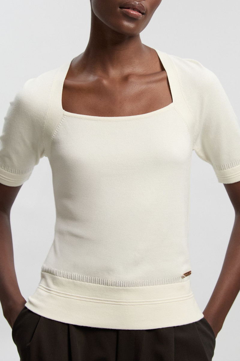 KAREN MILLEN Viscose Blend Square Neck Knitted Long Sleeve Top outlook