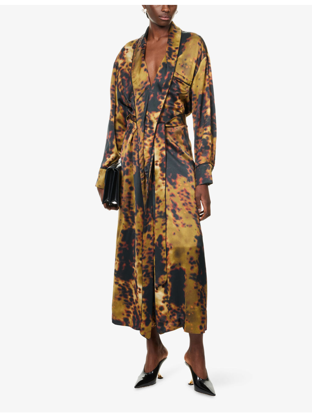 Wrap Shawl-Collar Woven Midi Dress - 2