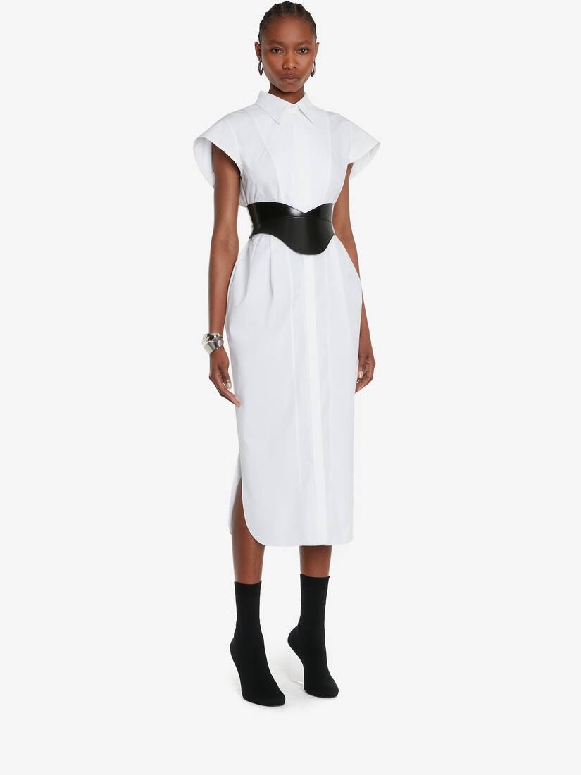 Women's Pencil Shirt Dress in Optic White - 3